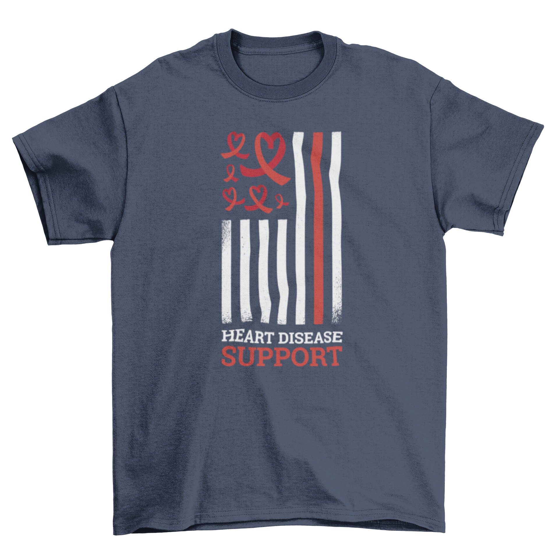 Heart disease support t-shirt featuring a flag with hearts and the quote 'Heart disease support'.