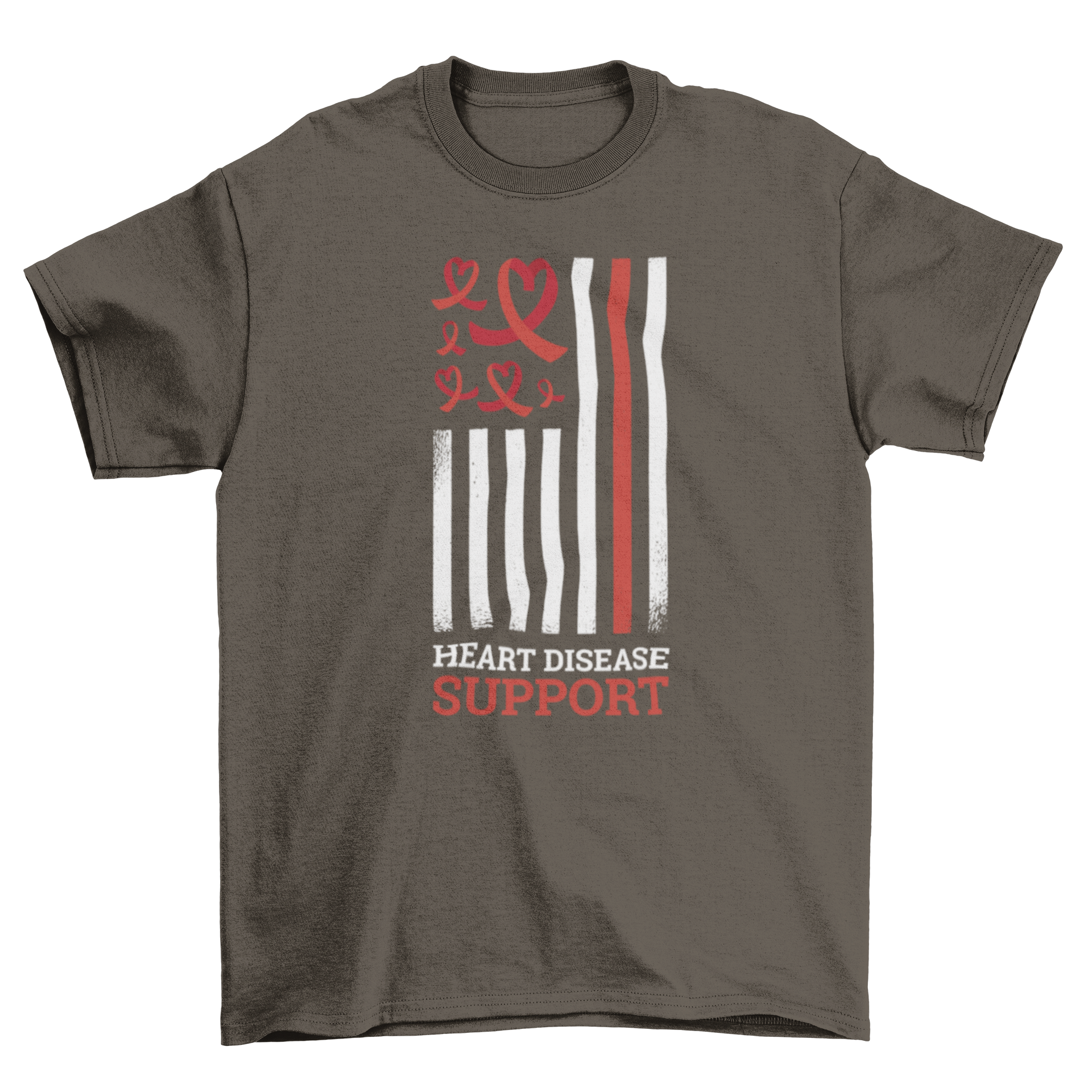 Heart disease support t-shirt featuring a flag with hearts and the quote 'Heart disease support'.