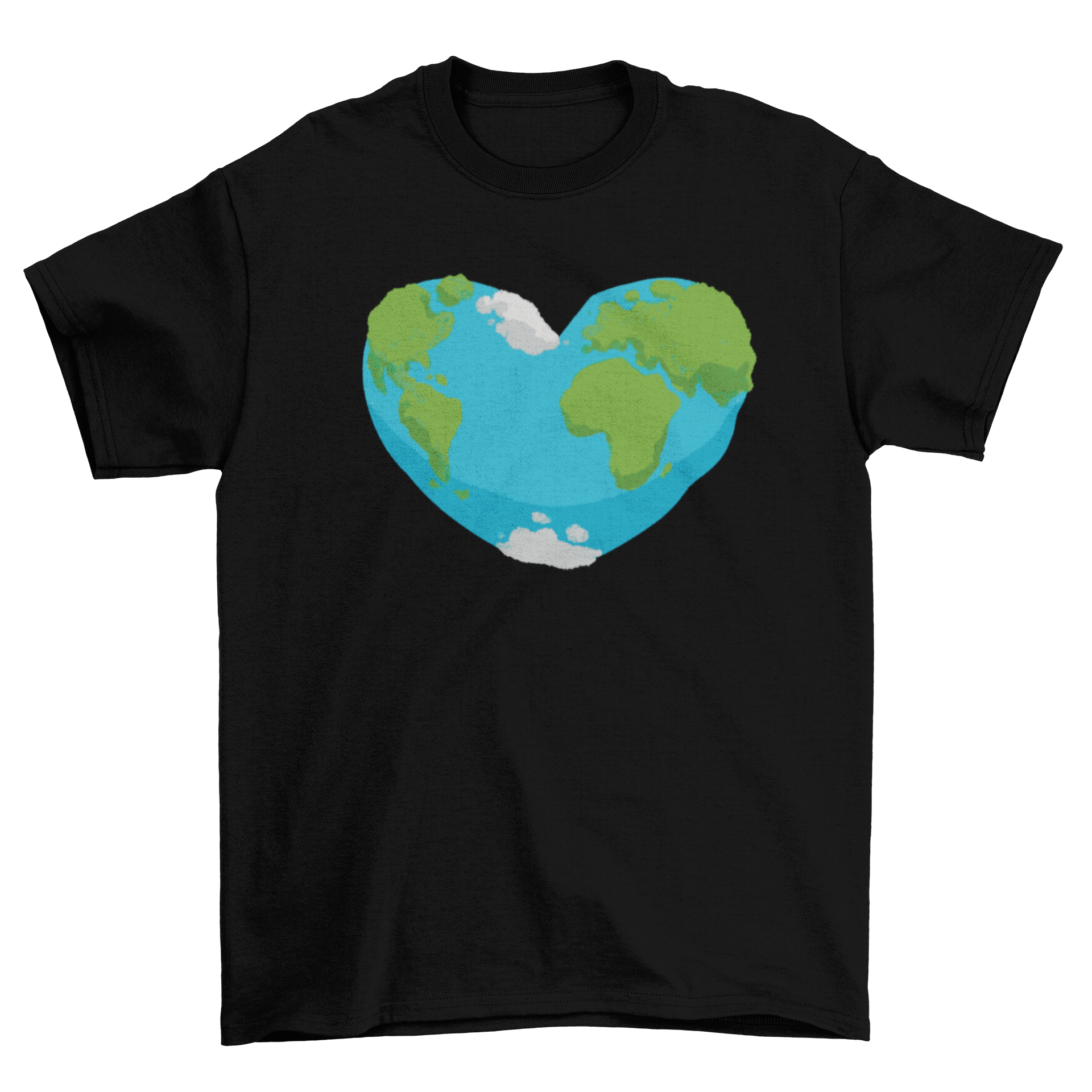 Heart-shaped Earth design on a stylish T-shirt, symbolizing love for the planet.