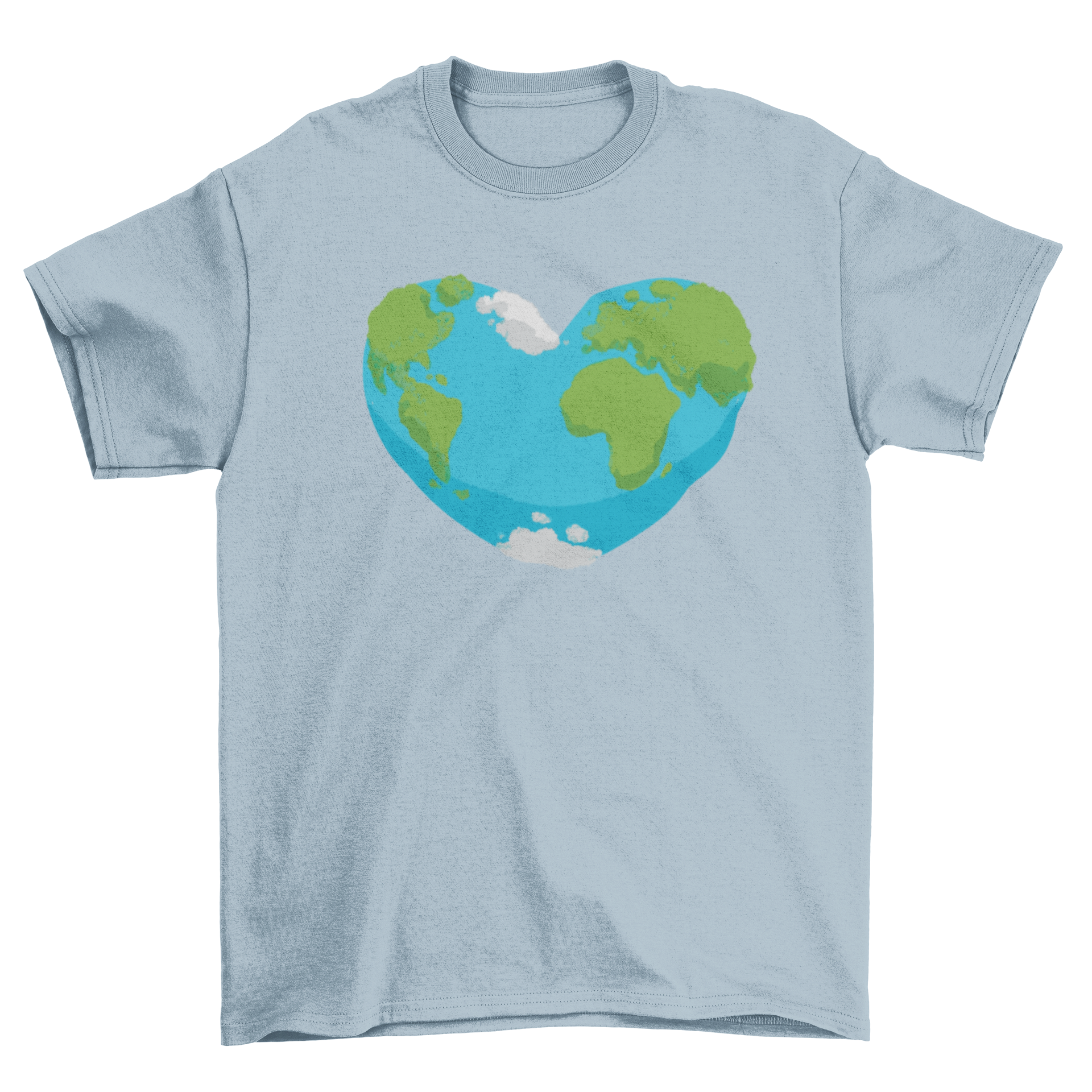 Heart-shaped Earth design on a stylish T-shirt, symbolizing love for the planet.