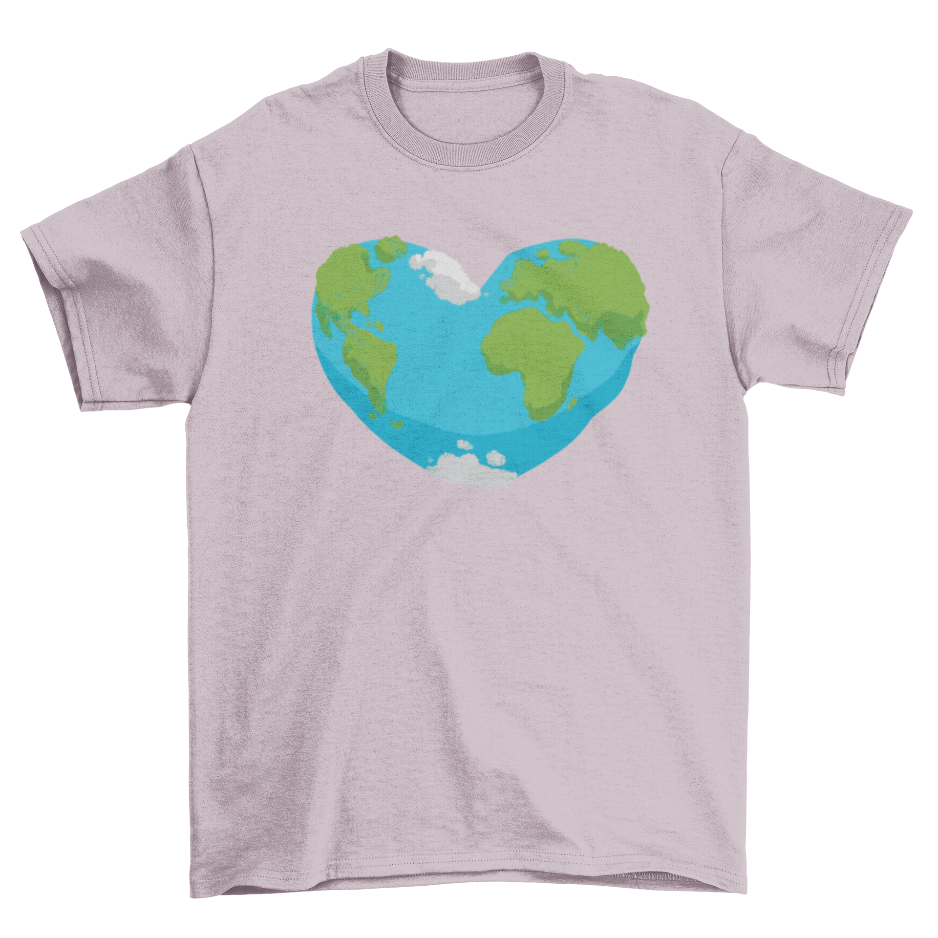 Heart-shaped Earth design on a stylish T-shirt, symbolizing love for the planet.