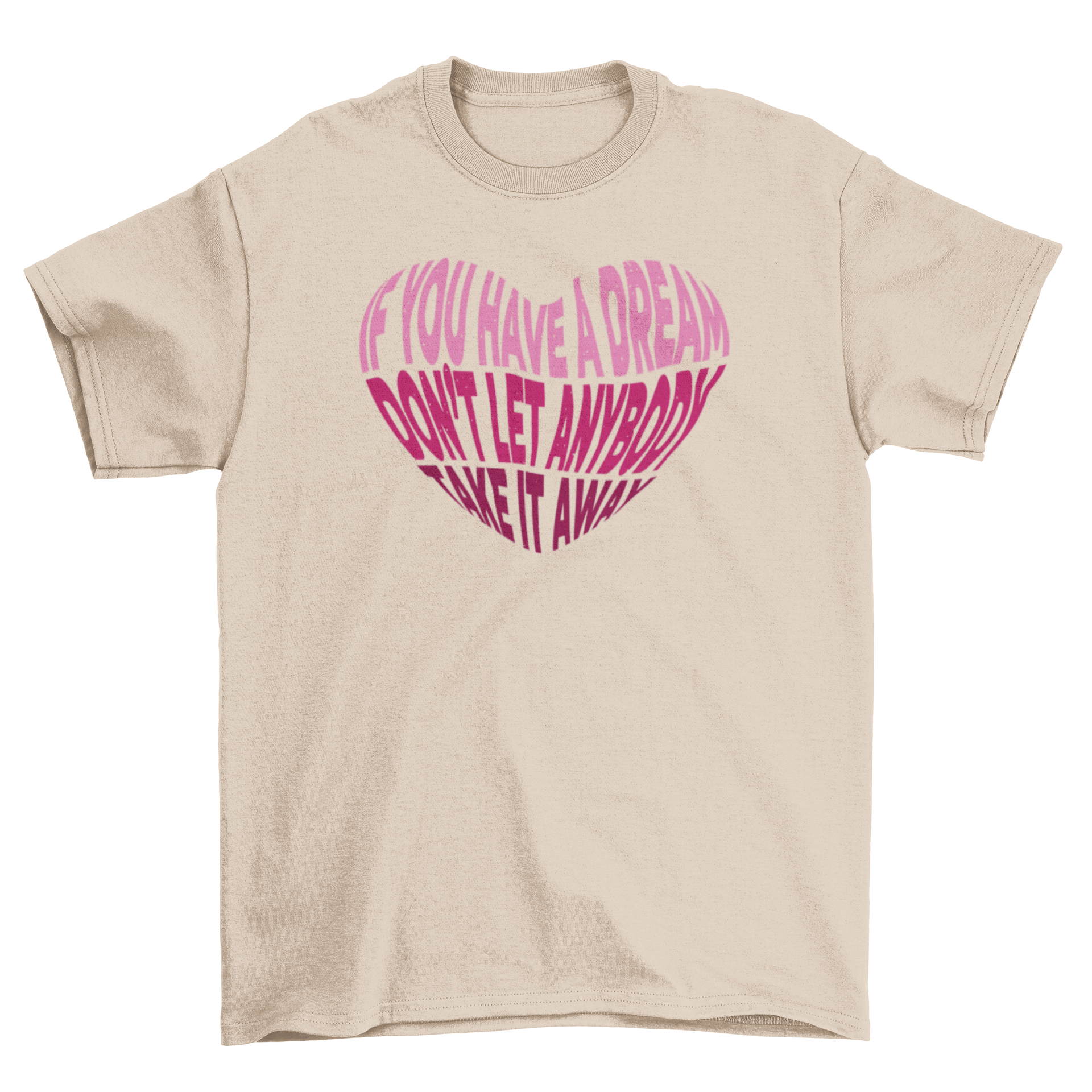 Heart lettering t-shirt featuring an inspiring quote in a heart shape design.