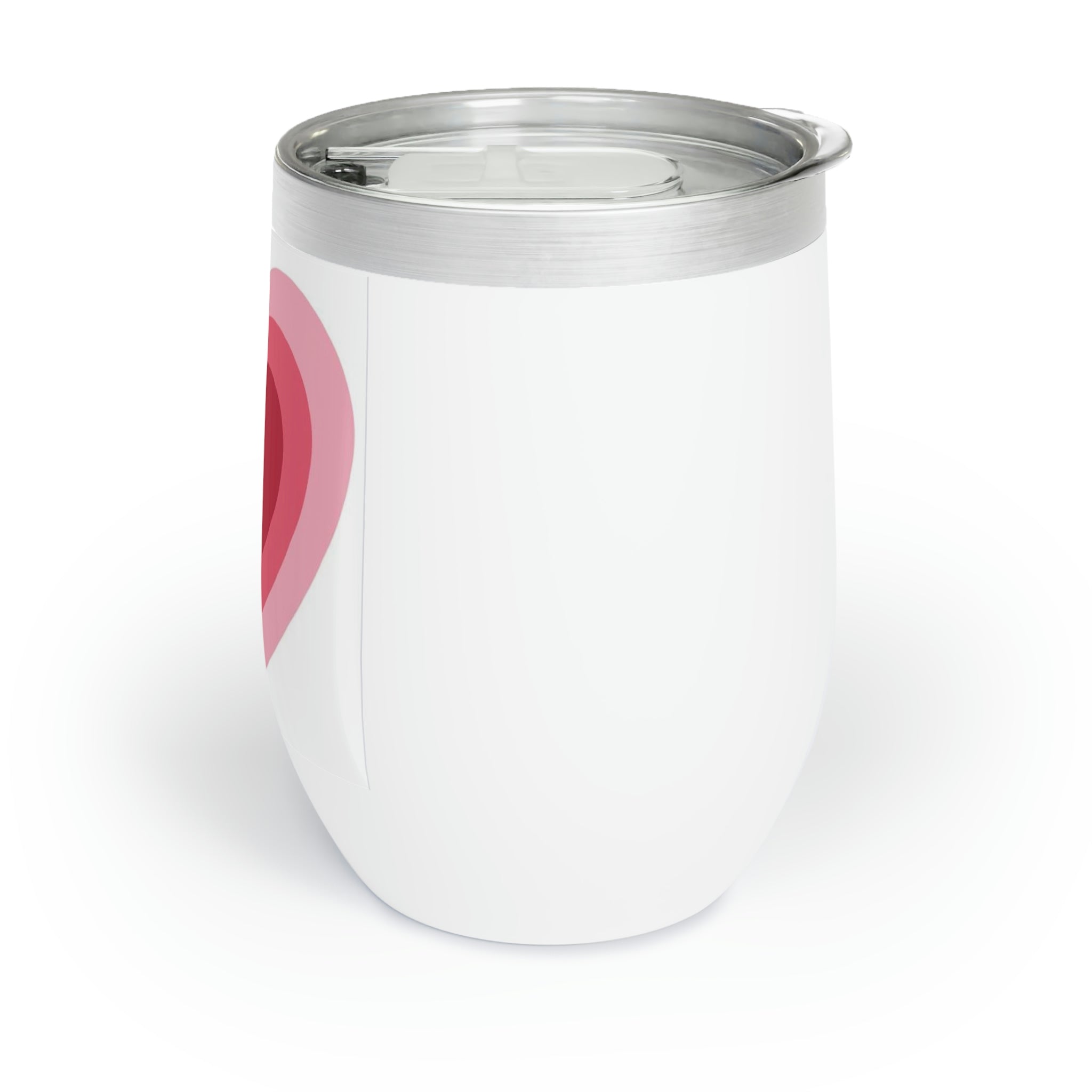 Hearts Chill Wine Tumbler in stainless steel with a customizable design, showcasing its double-insulated walls and stemless shape.