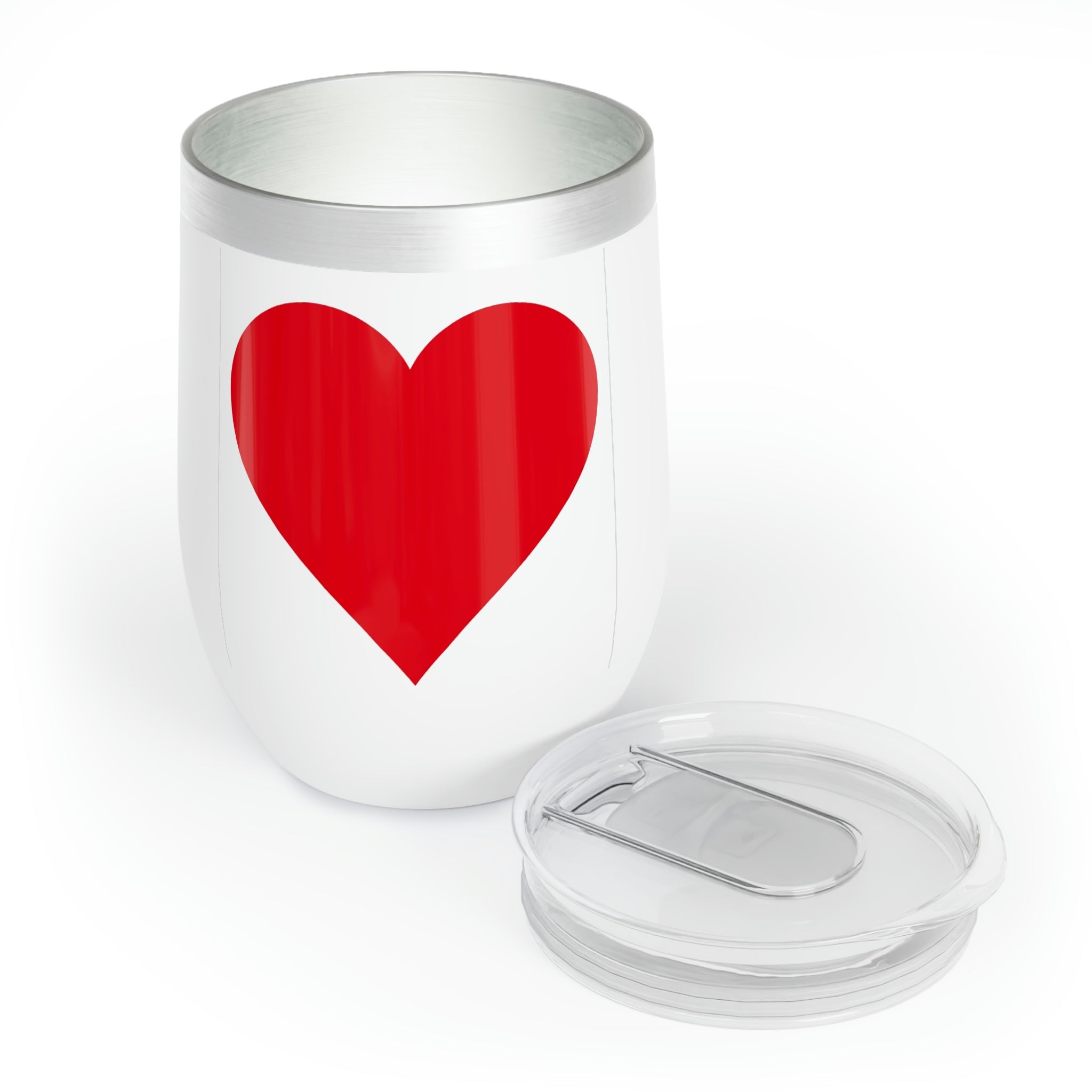 Hearts Chill Wine Tumbler in stainless steel with a customizable design, featuring double insulation and a plastic straw.