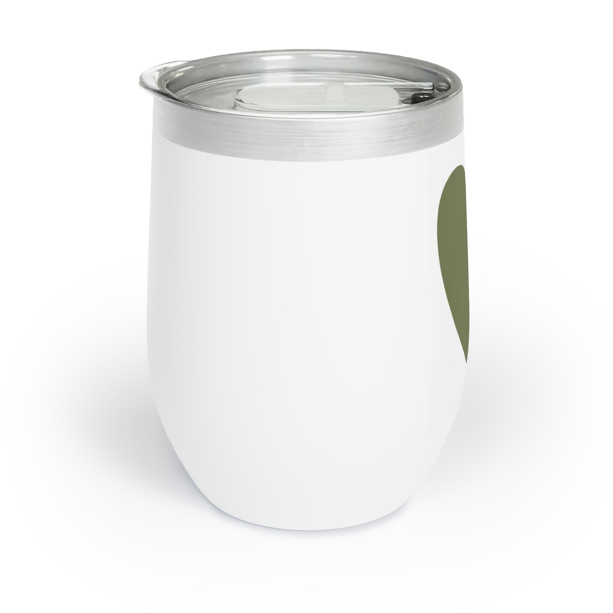 Hearts Chill Wine Tumbler in stainless steel with a customizable design, showcasing its double-insulated walls and stemless shape.