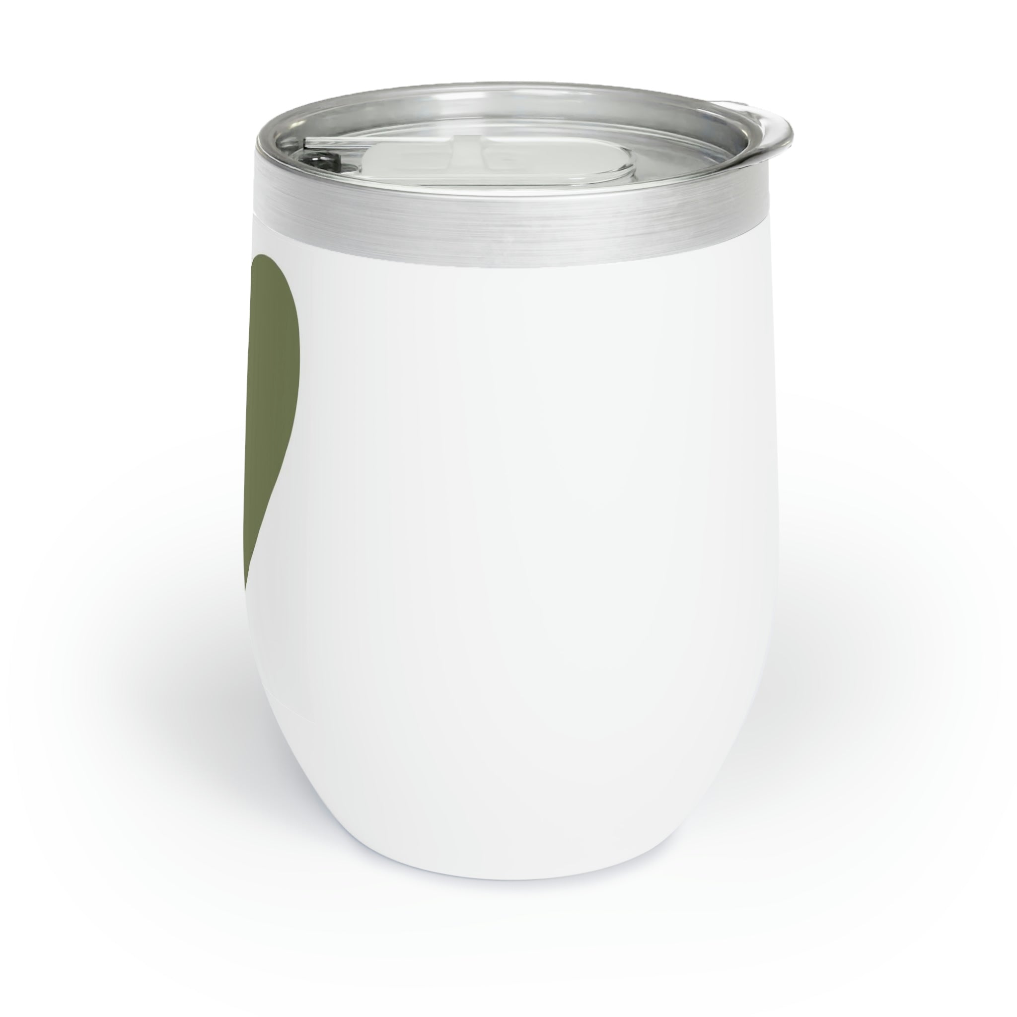 Hearts Chill Wine Tumbler in stainless steel with a customizable design, showcasing its double-insulated walls and stemless shape.