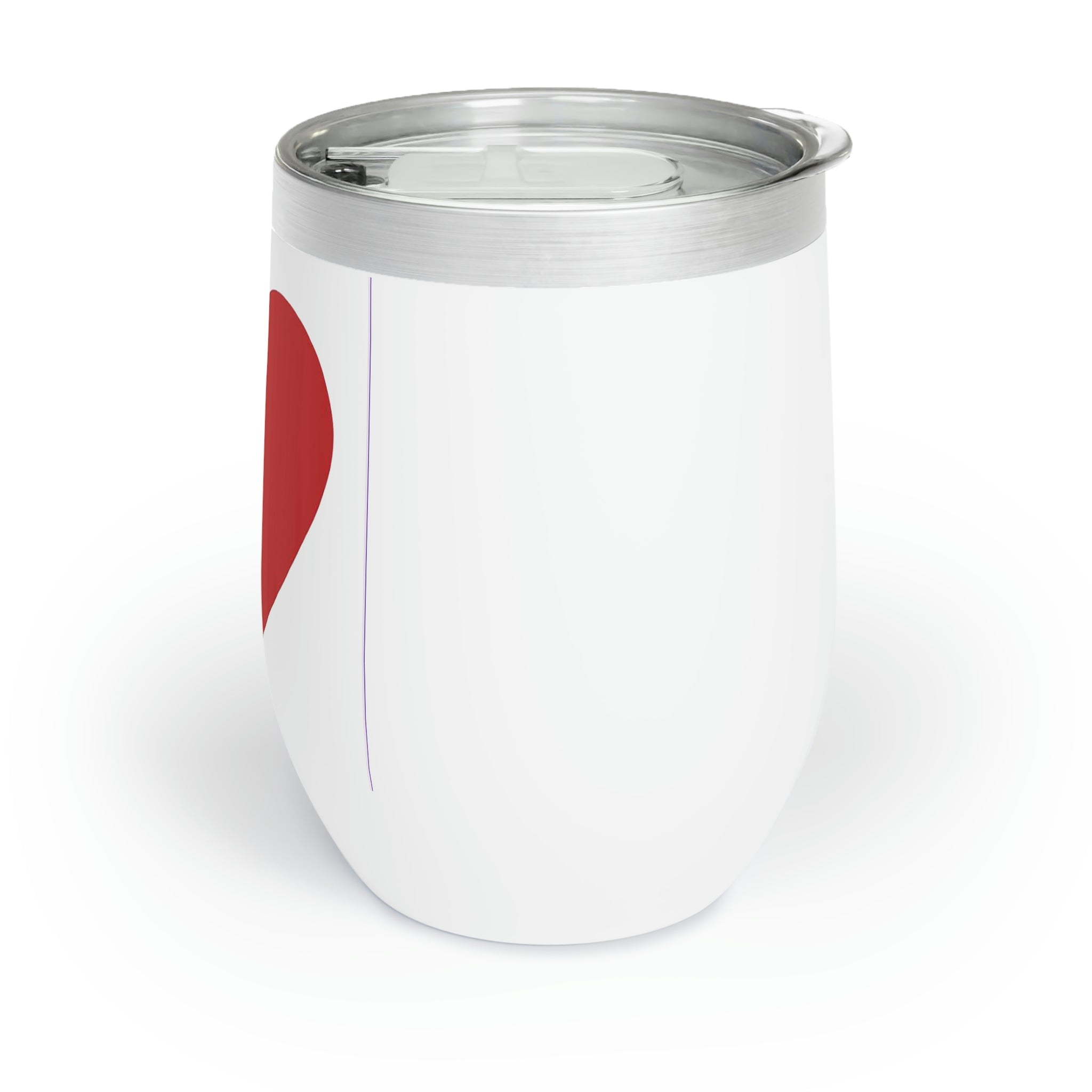 Hearts Chill Wine Tumbler in stainless steel with a customizable design, showcasing its double-insulated walls and stemless shape.