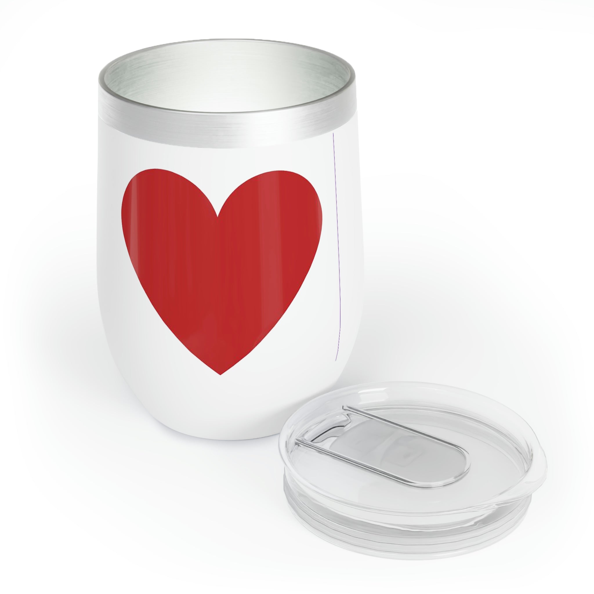 Hearts Chill Wine Tumbler in stainless steel with a customizable design, showcasing its double-insulated walls and stemless shape.