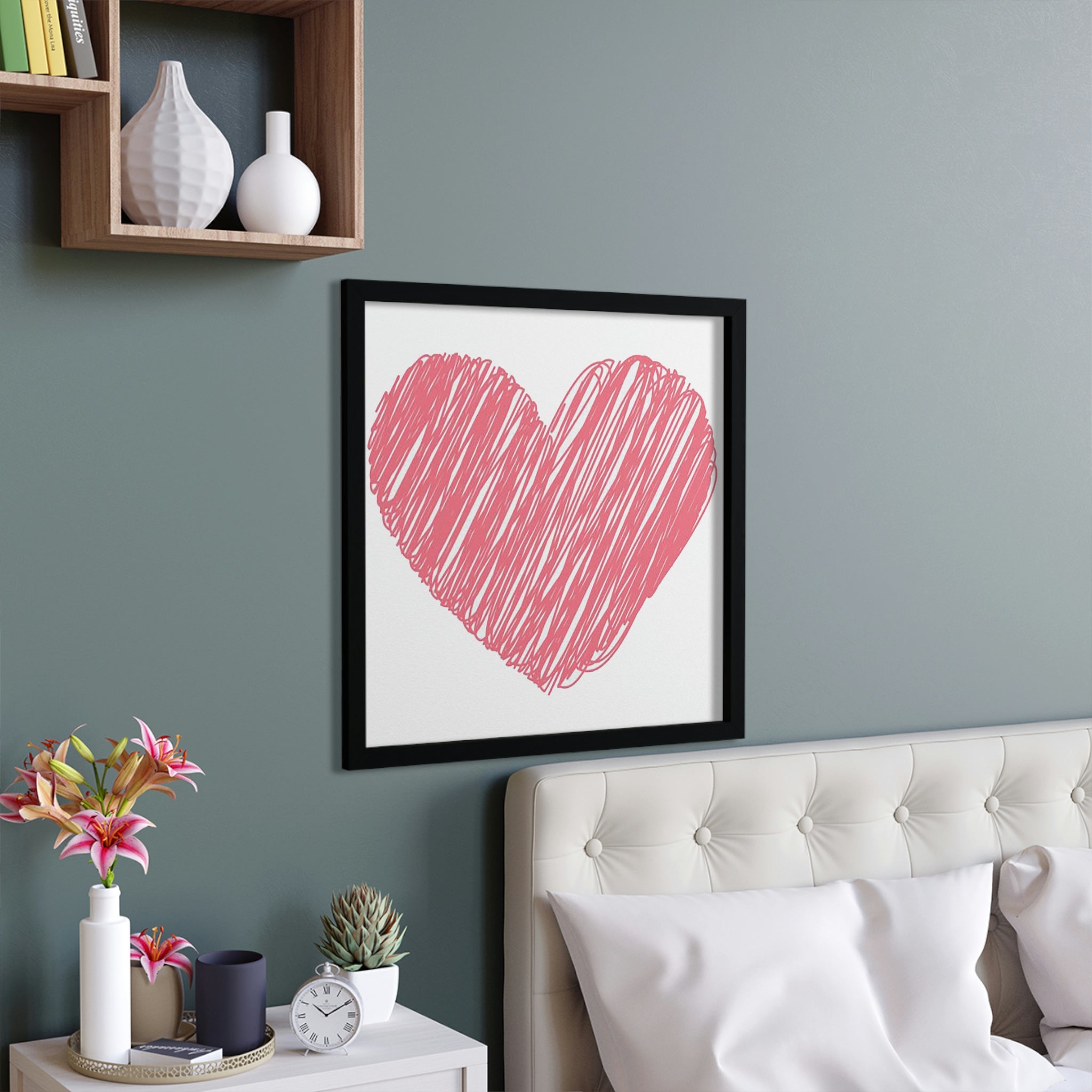 A beautifully crafted Hearts Framed Poster with a hand-crafted wooden frame, showcasing vibrant colors and intricate designs, ready to hang.