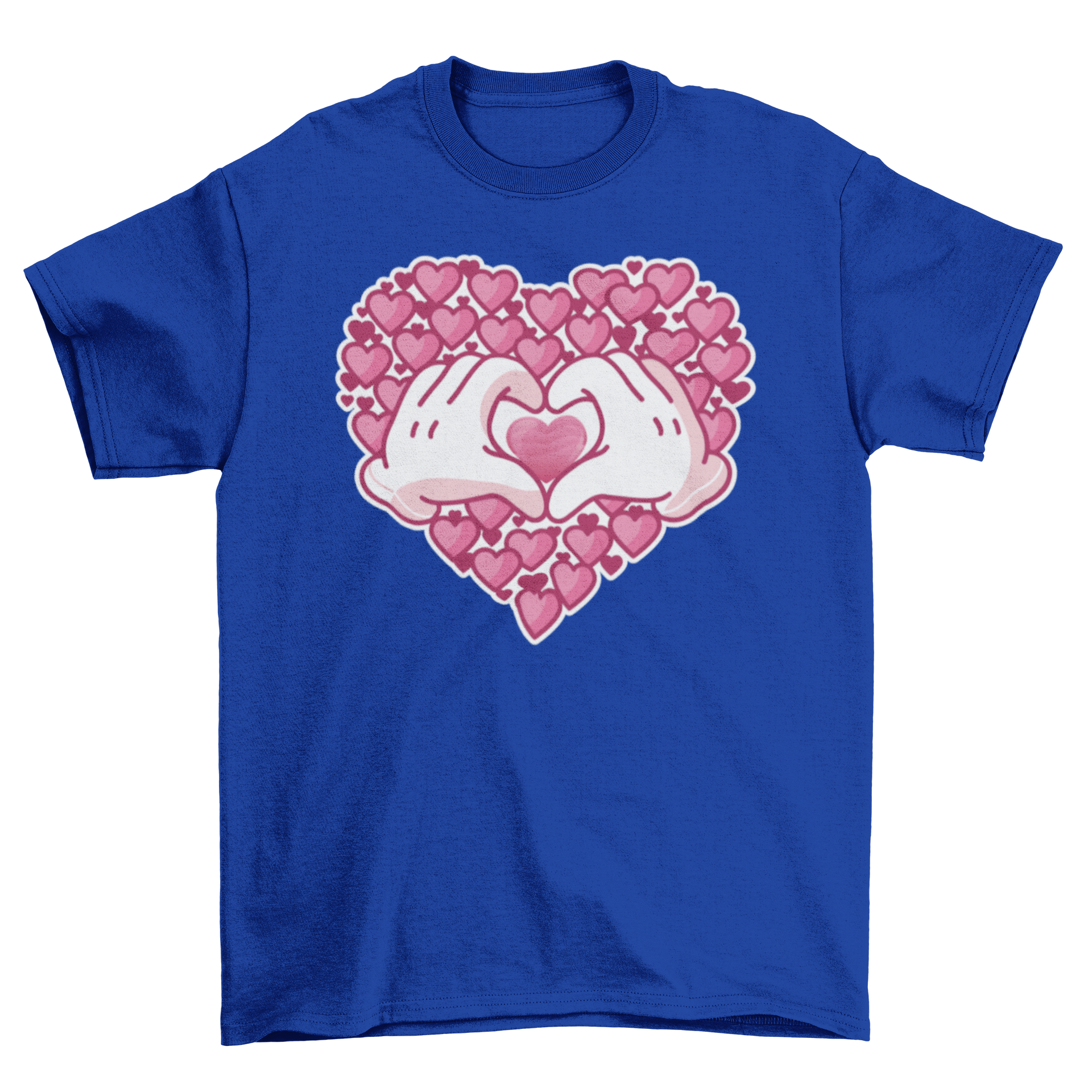 Hearts Hands T-shirt design featuring a heart made of smaller hearts and two hands forming a heart shape.