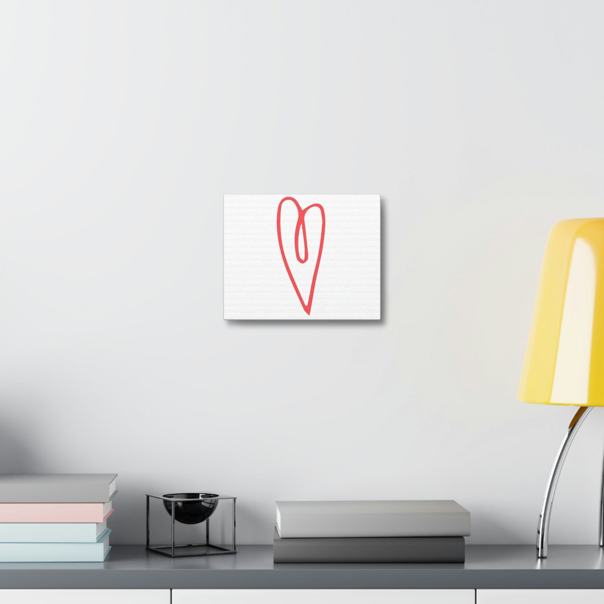 A beautifully stretched canvas featuring heart designs, showcasing vibrant colors and high-quality printing on a wooden frame.