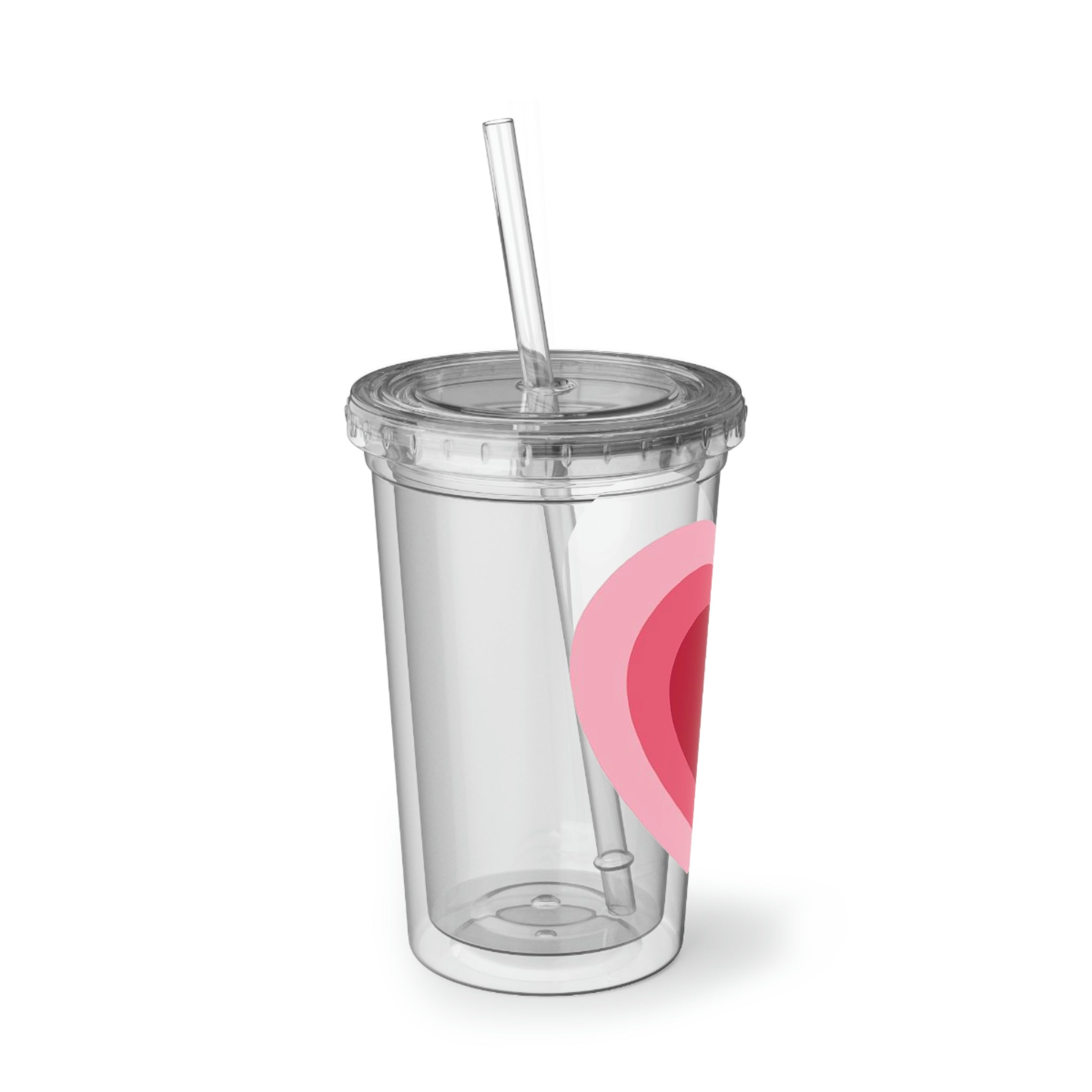 Hearts Suave Acrylic Cup with a sleek stainless steel design and a black screw-on cap, showcasing vibrant custom designs.