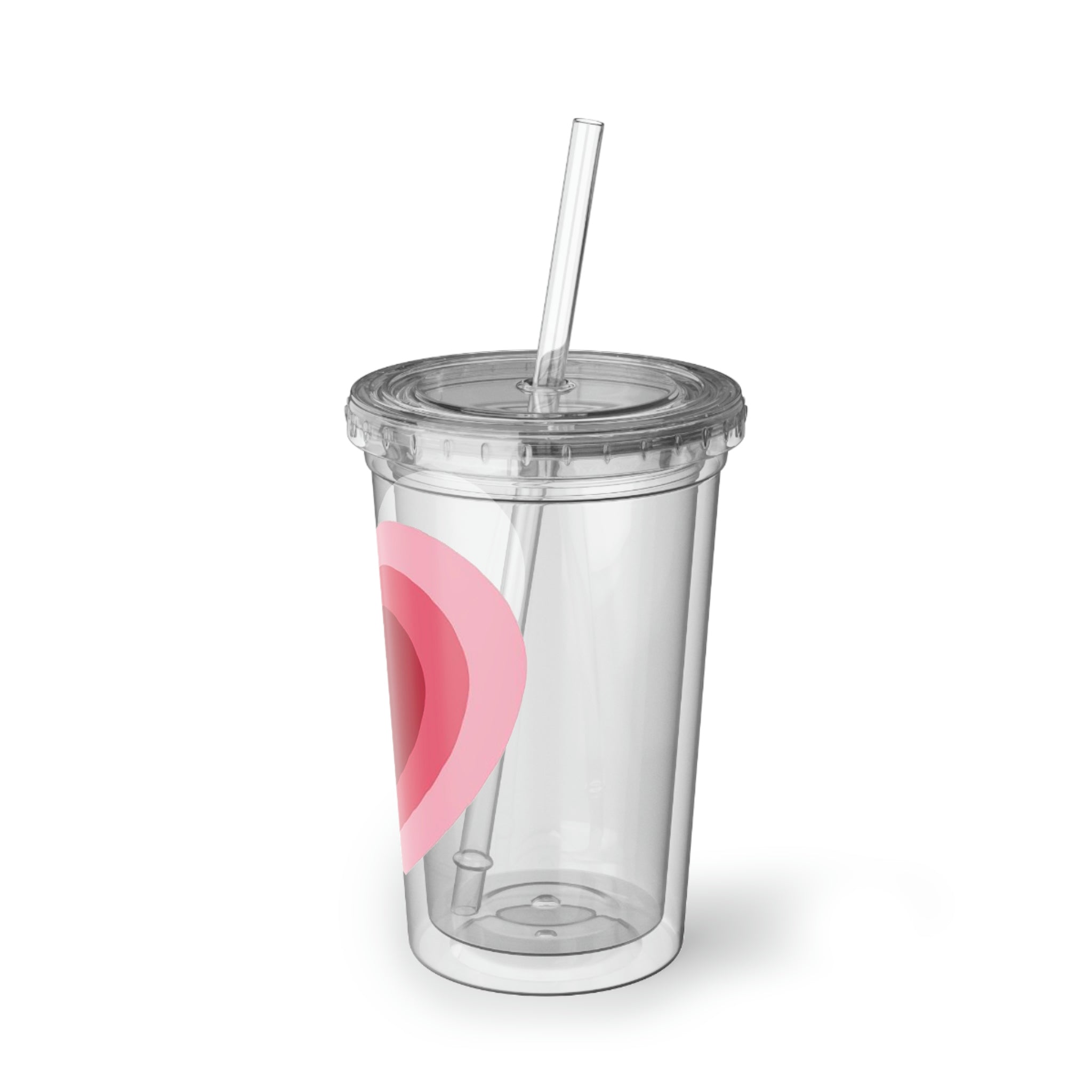 Hearts Suave Acrylic Cup with a sleek stainless steel design and a black screw-on cap, showcasing vibrant custom designs.