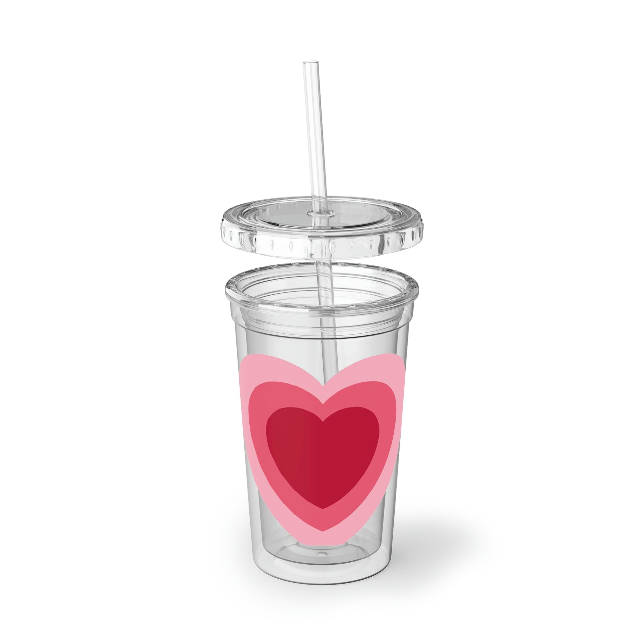 Hearts Suave Acrylic Cup with a sleek stainless steel design and a black screw-on cap, showcasing vibrant custom designs.