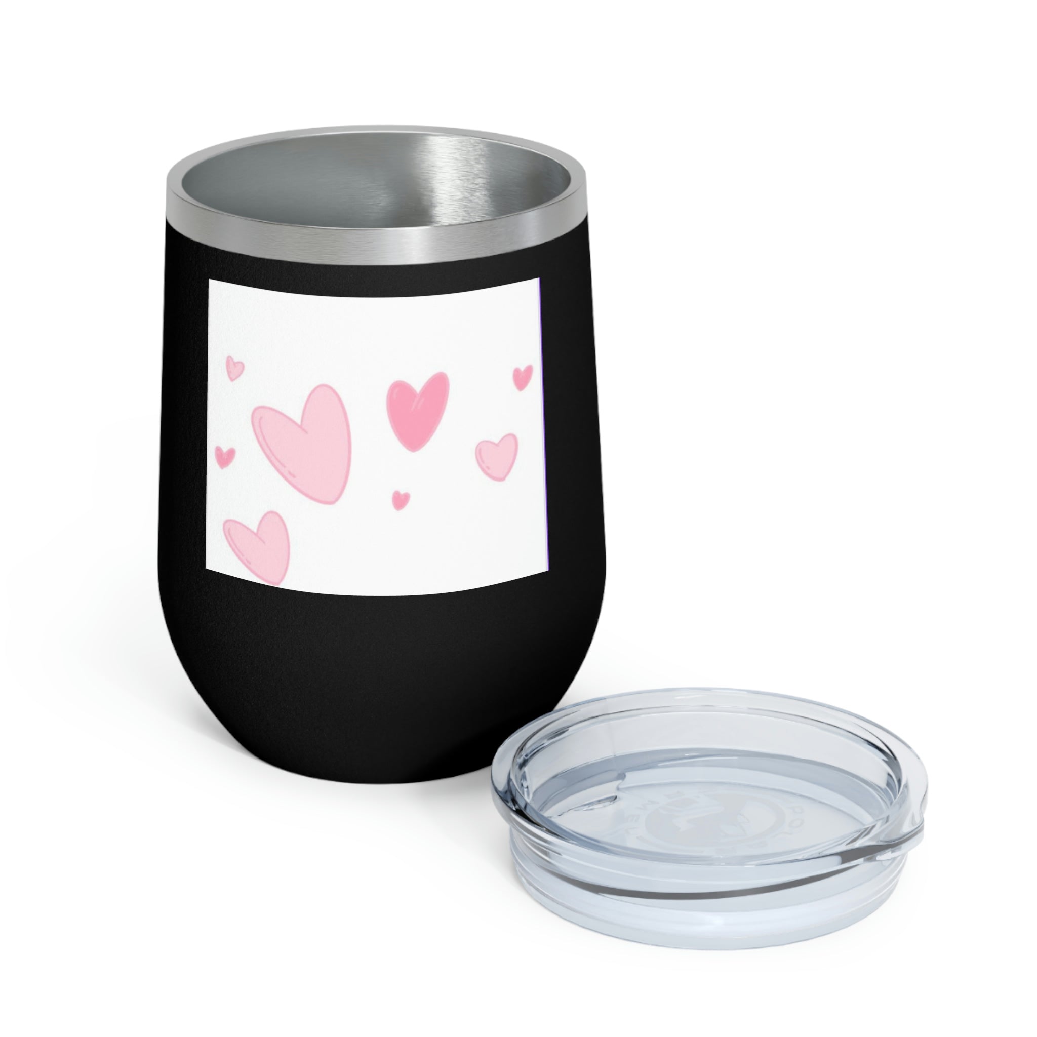 Hearts Wine Tumbler with a stylish design, double insulated, featuring a clear plastic lid for easy sipping.