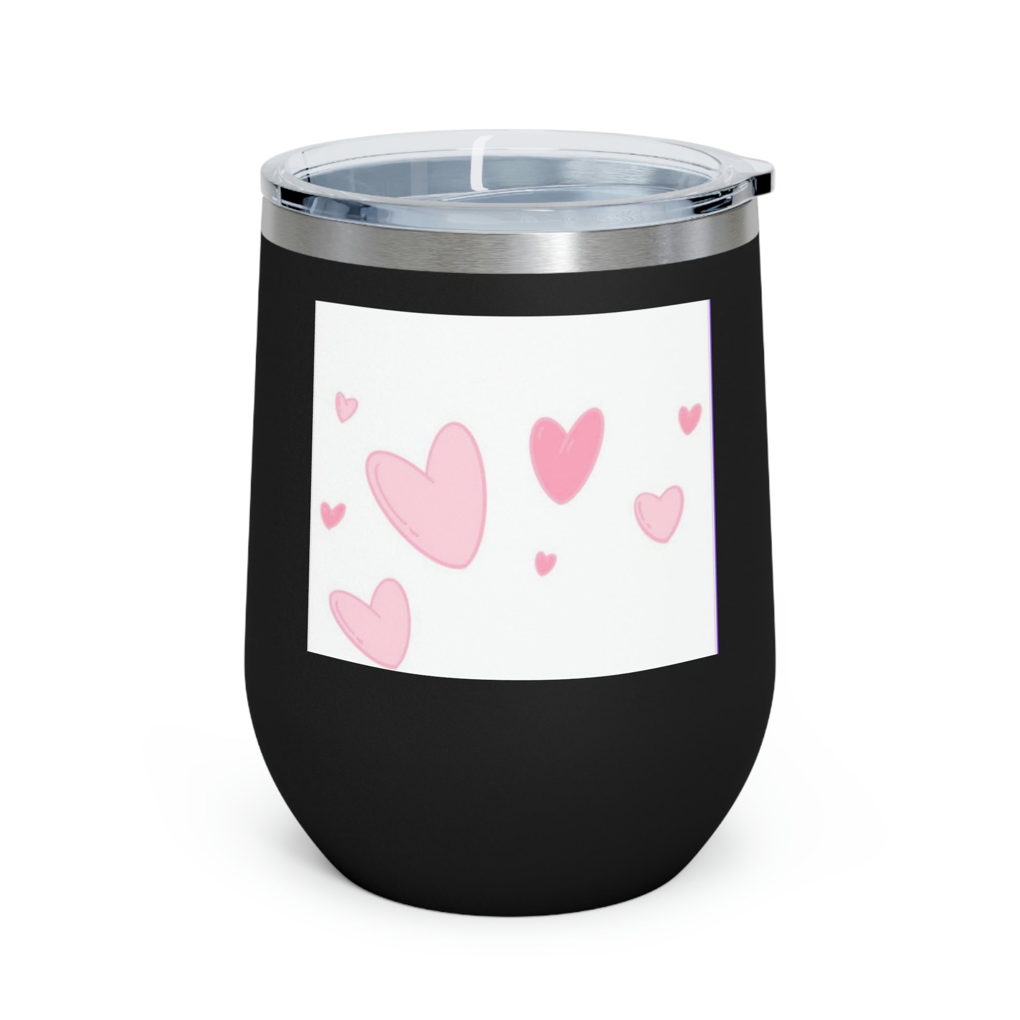 Hearts Wine Tumbler with a stylish design, double insulated, featuring a clear plastic lid for easy sipping.