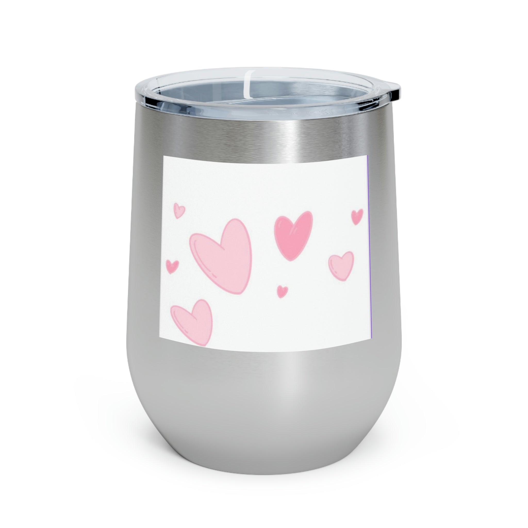 Hearts Wine Tumbler with a stylish design, double insulated, featuring a clear plastic lid for easy sipping.