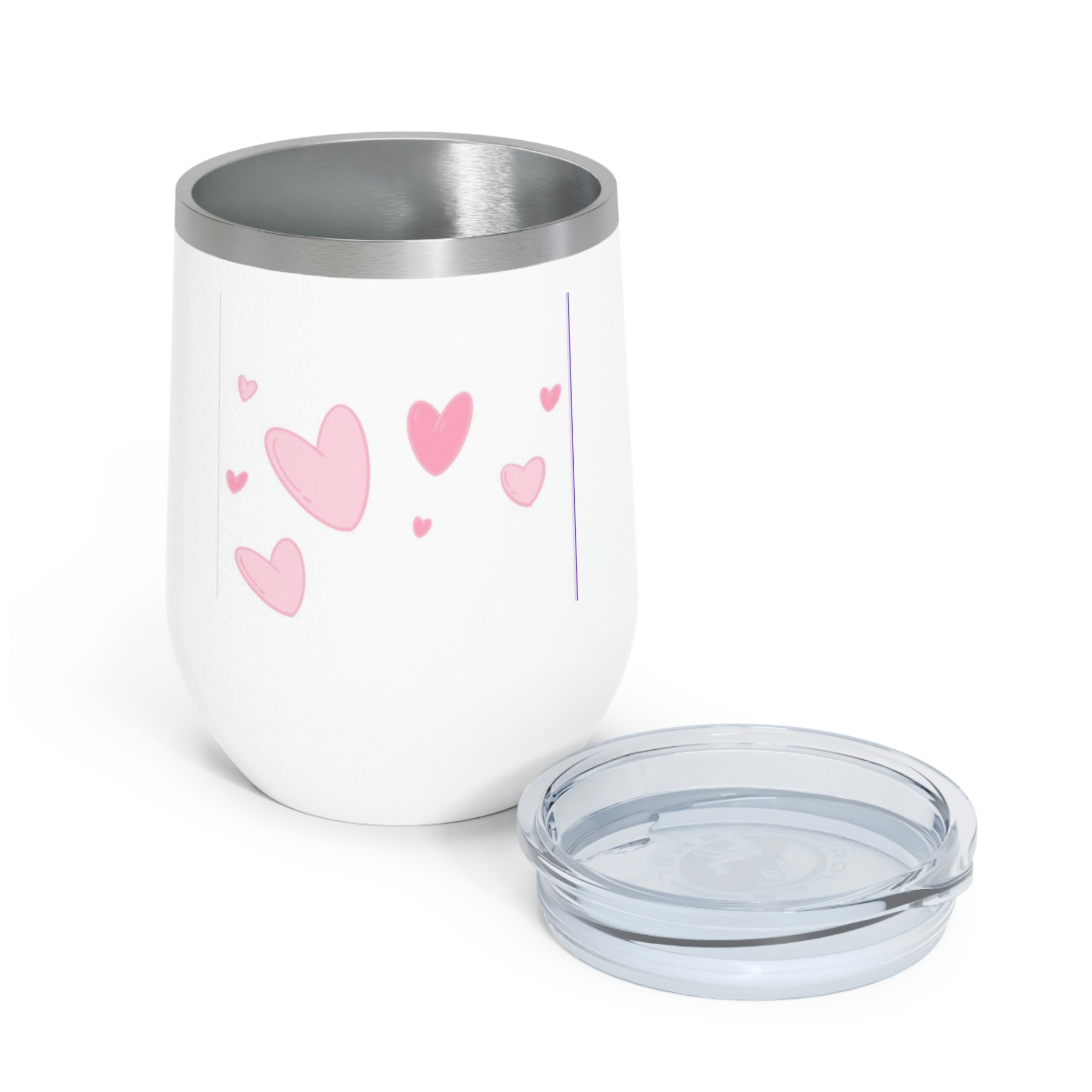 Hearts Wine Tumbler with a stylish design, double insulated, featuring a clear plastic lid for easy sipping.