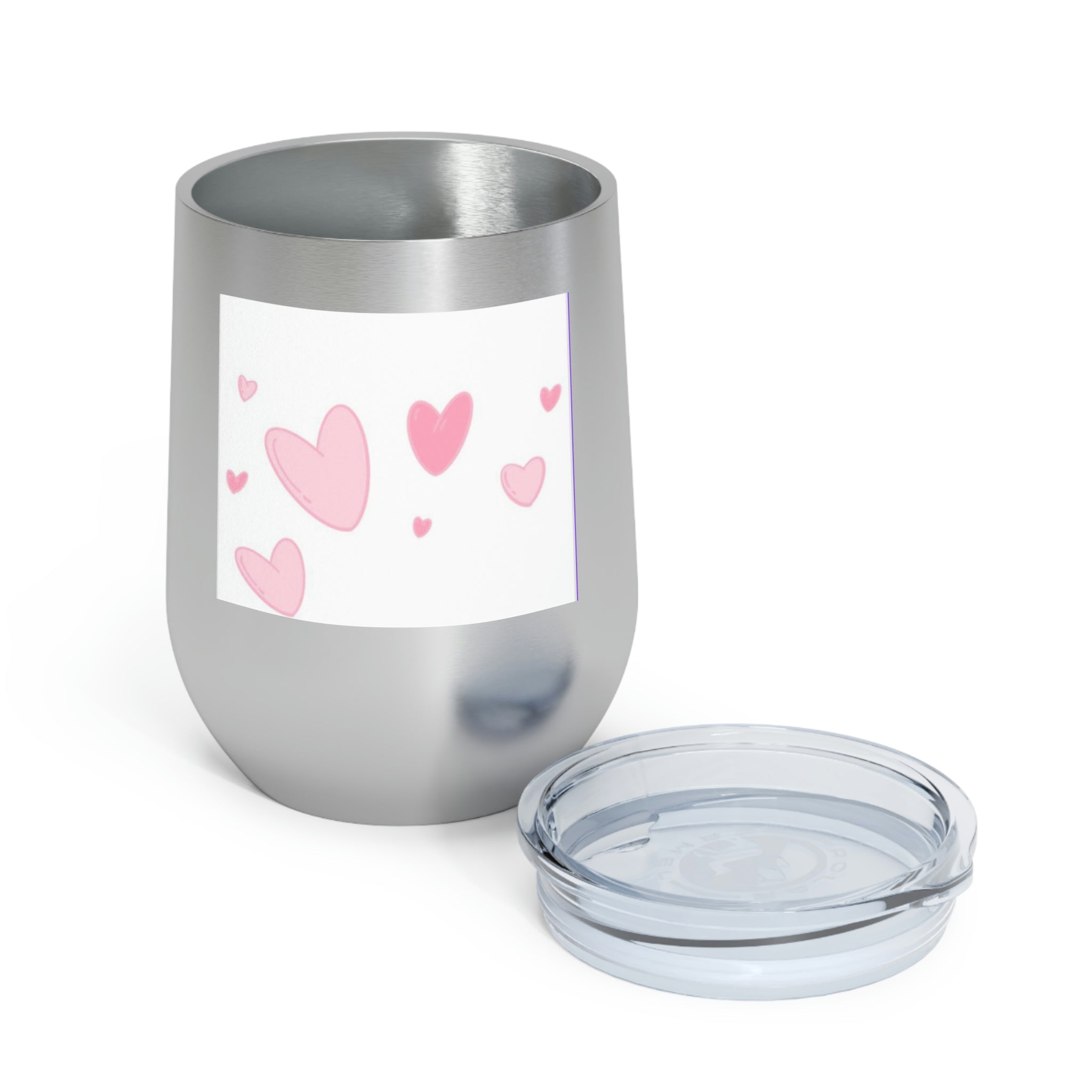 Hearts Wine Tumbler with a stylish design, double insulated, featuring a clear plastic lid for easy sipping.