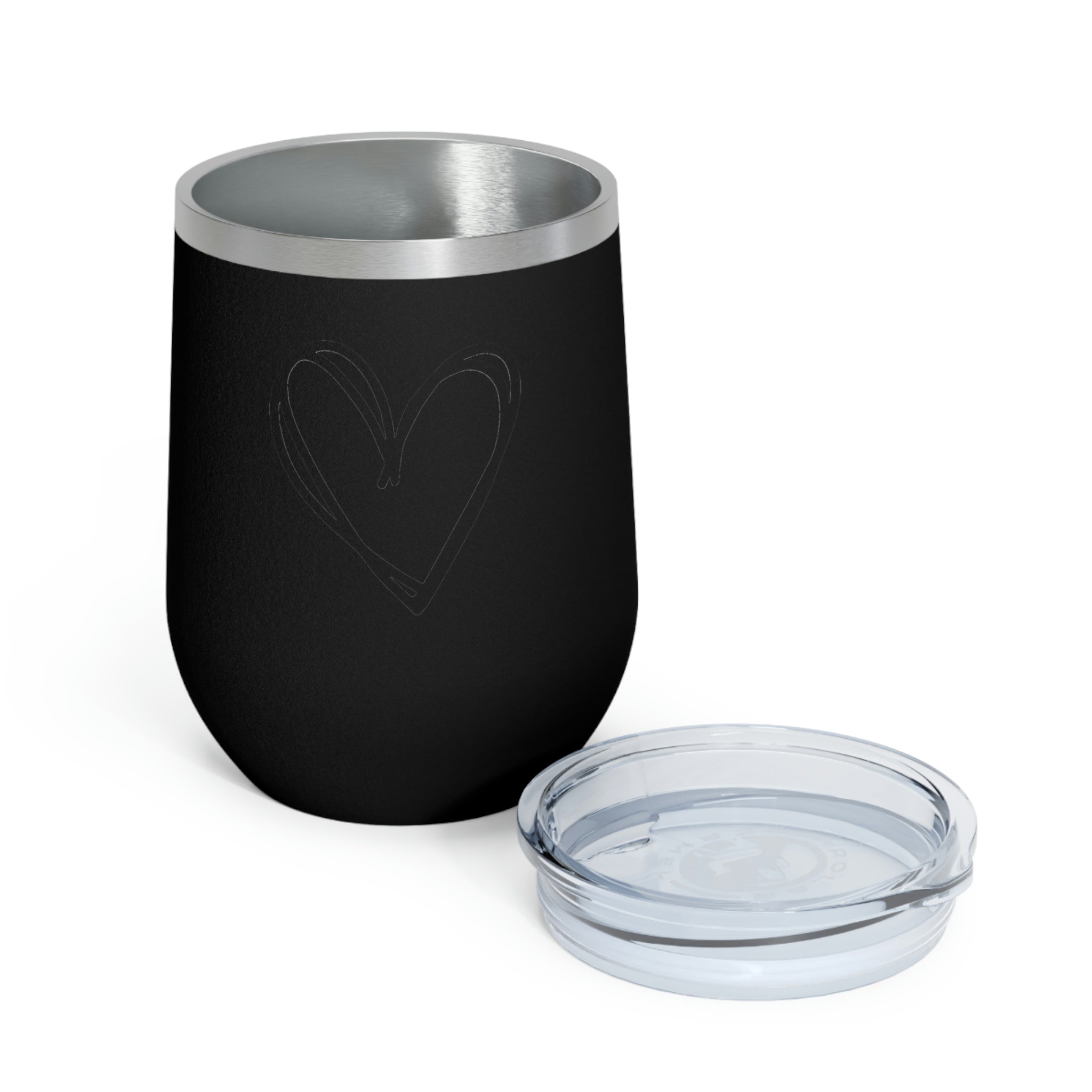 Hearts Wine Tumbler with double insulation and clear lid, showcasing heart design.