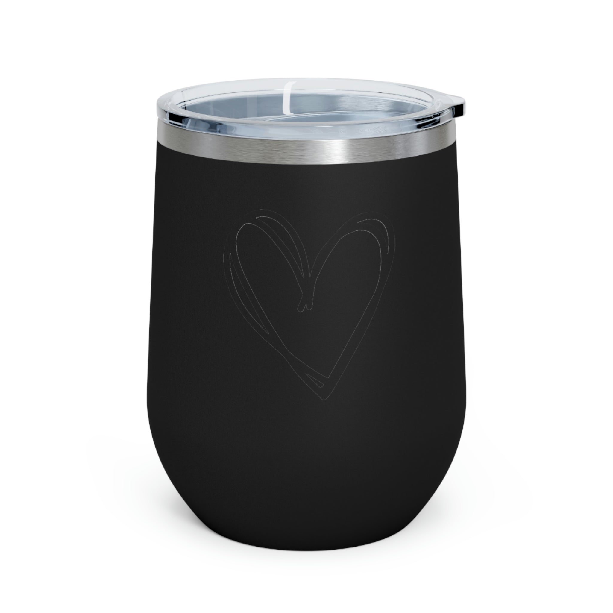 Hearts Wine Tumbler with double insulation and clear lid, showcasing heart design.