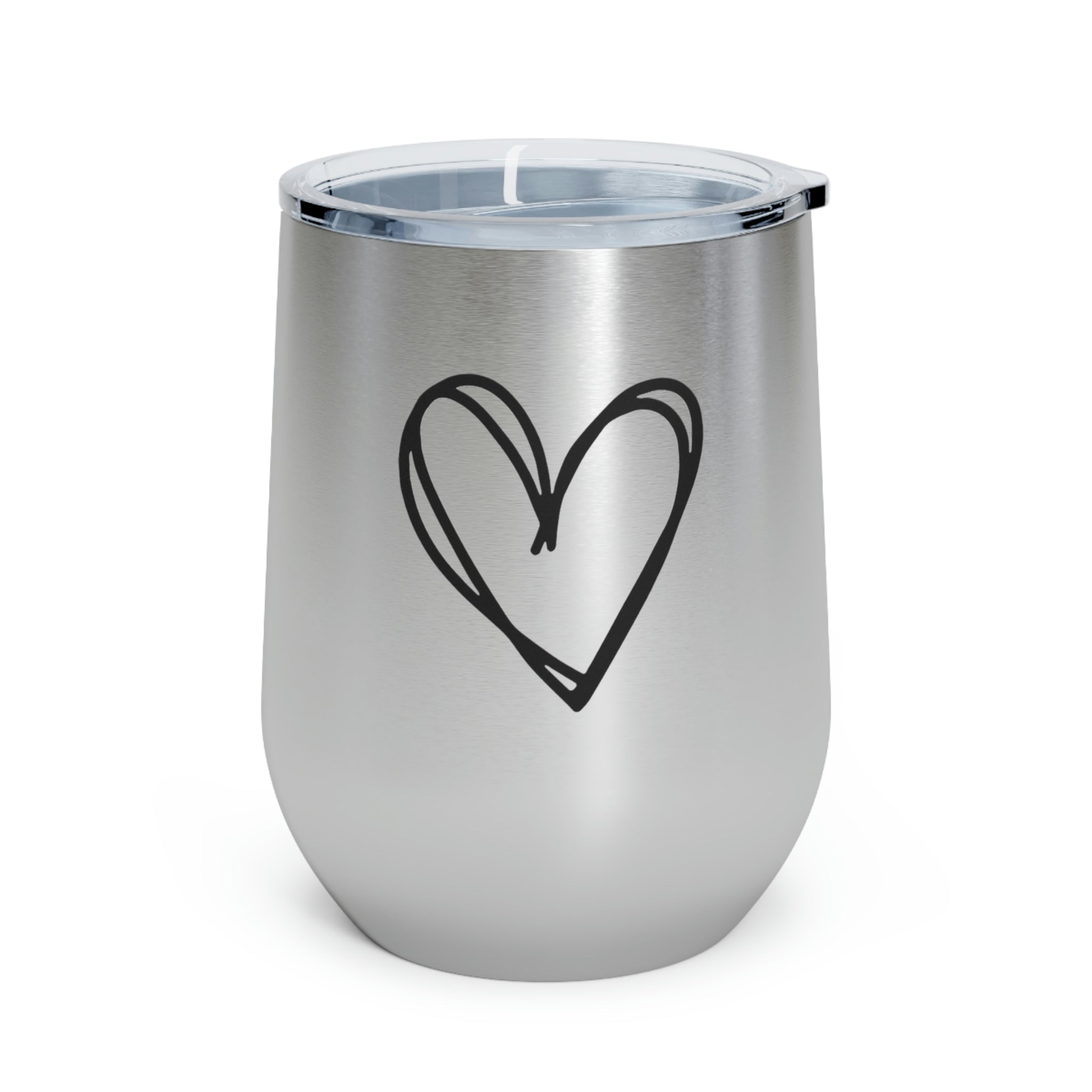 Hearts Wine Tumbler with double insulation and clear lid, showcasing heart design.