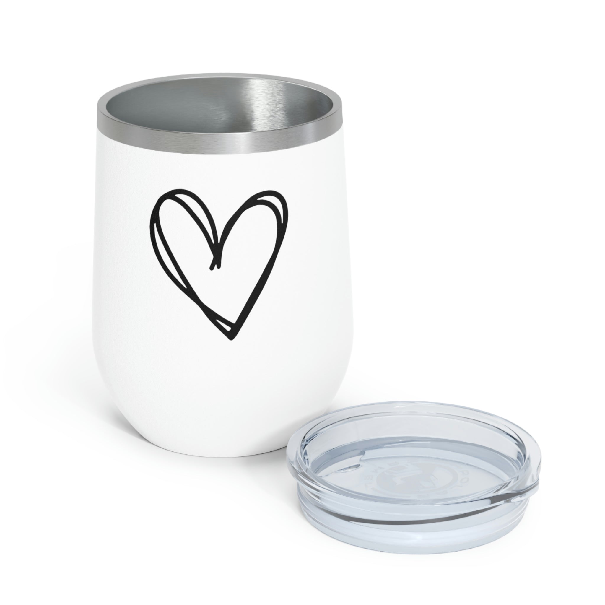 Hearts Wine Tumbler with double insulation and clear lid, showcasing heart design.