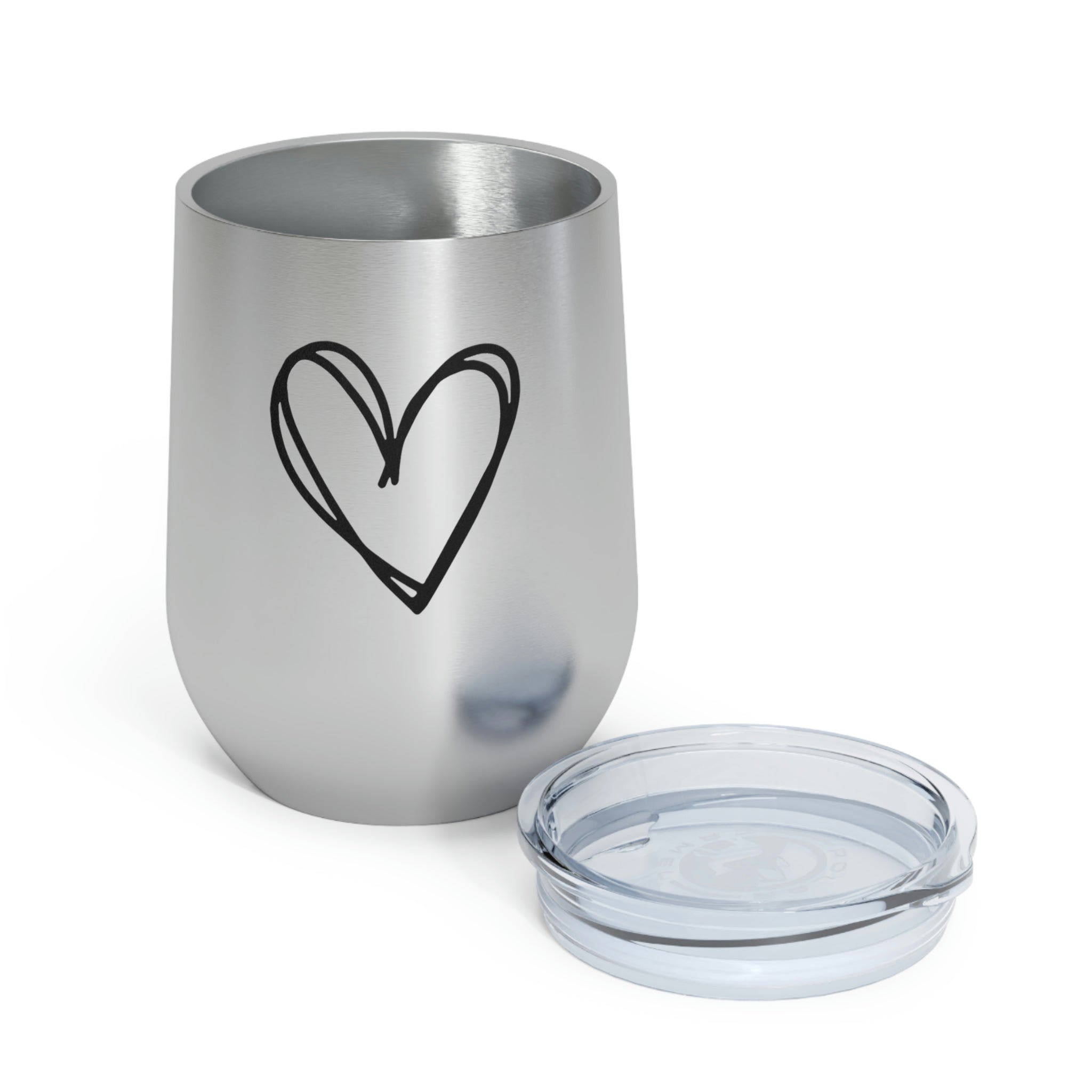 Hearts Wine Tumbler with double insulation and clear lid, showcasing heart design.