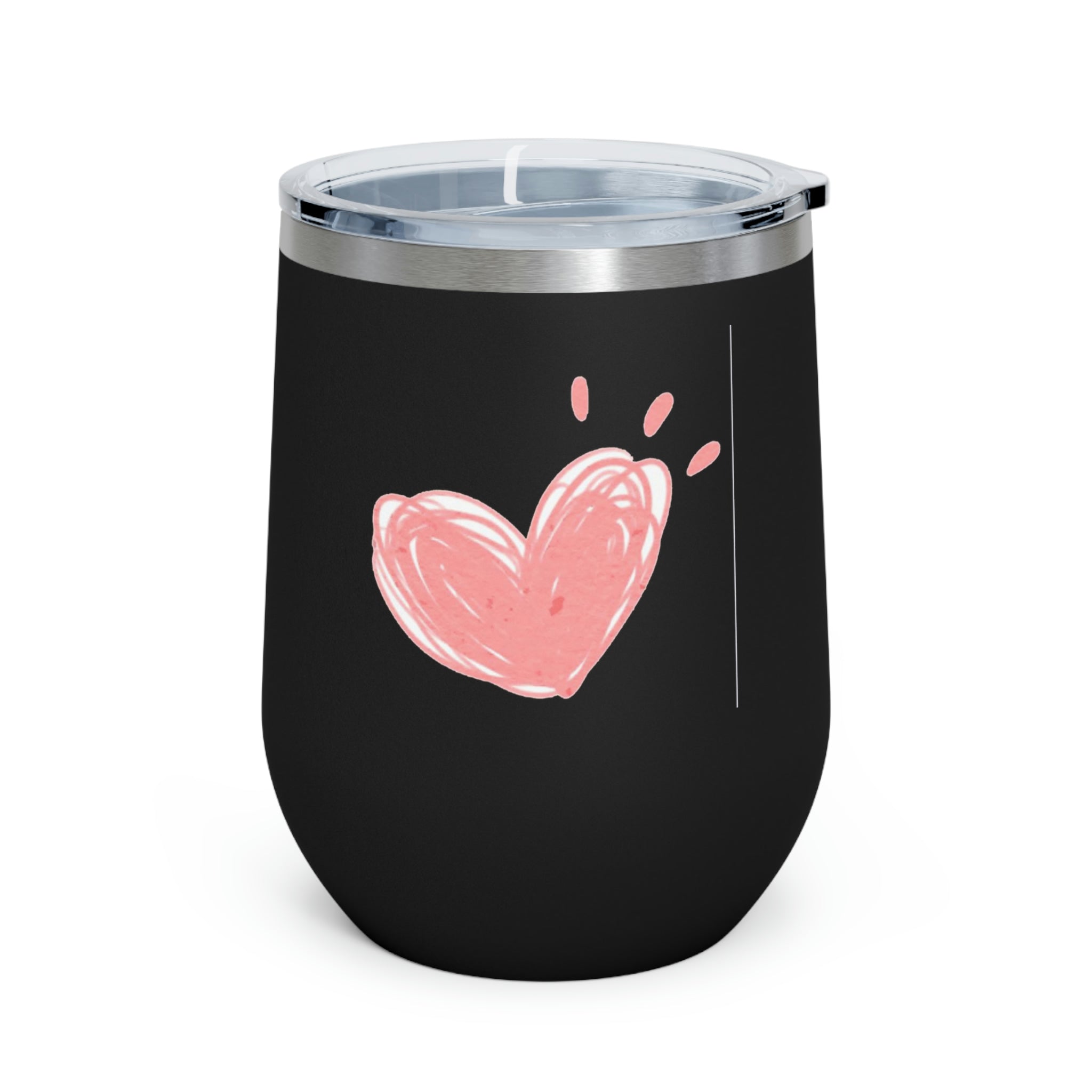 Hearts Wine Tumbler in stainless steel with a clear lid, showcasing a stylish design for hot and cold beverages.