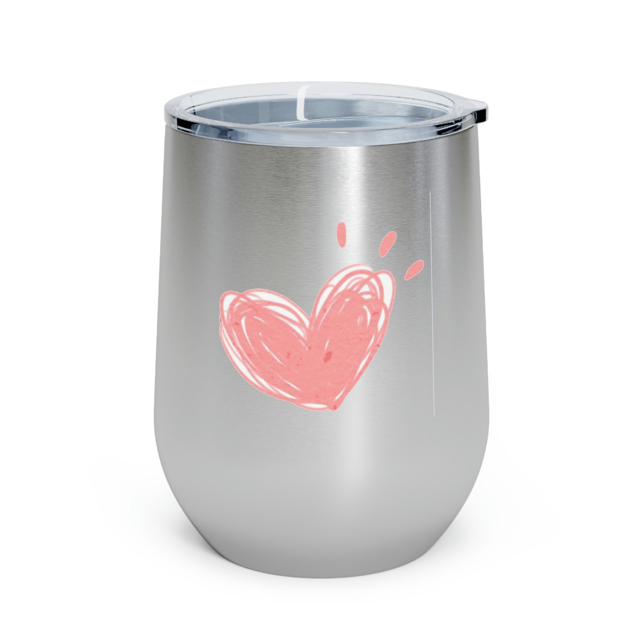 Hearts Wine Tumbler in stainless steel with a clear lid, showcasing a stylish design for hot and cold beverages.