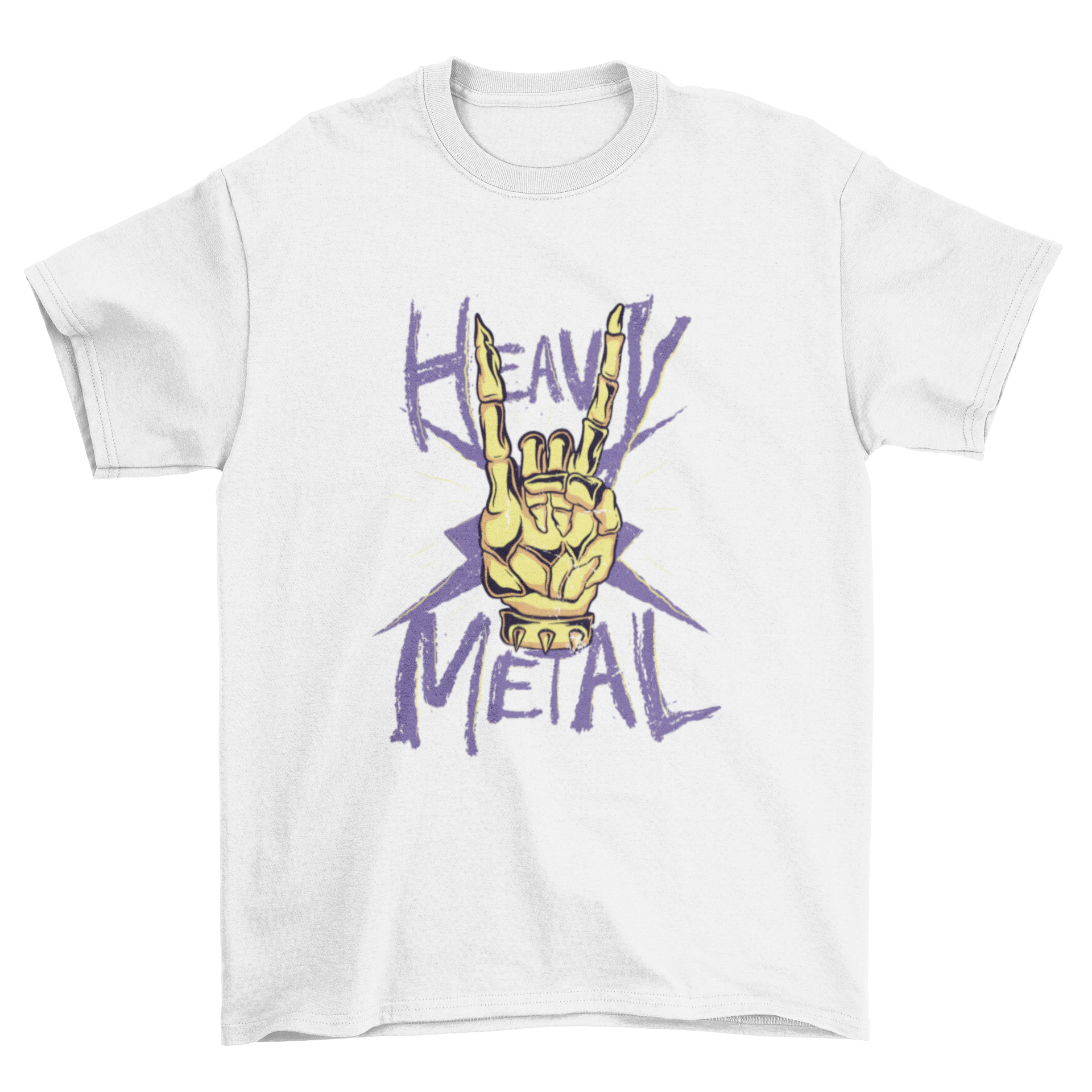 Heavy metal t-shirt featuring a skeleton hand design with the caption 'Heavy Metal', perfect for music enthusiasts.