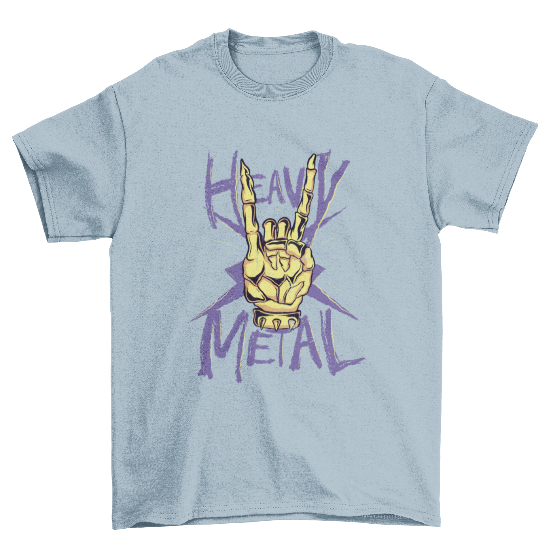 Heavy metal t-shirt featuring a skeleton hand design with the caption 'Heavy Metal', perfect for music enthusiasts.