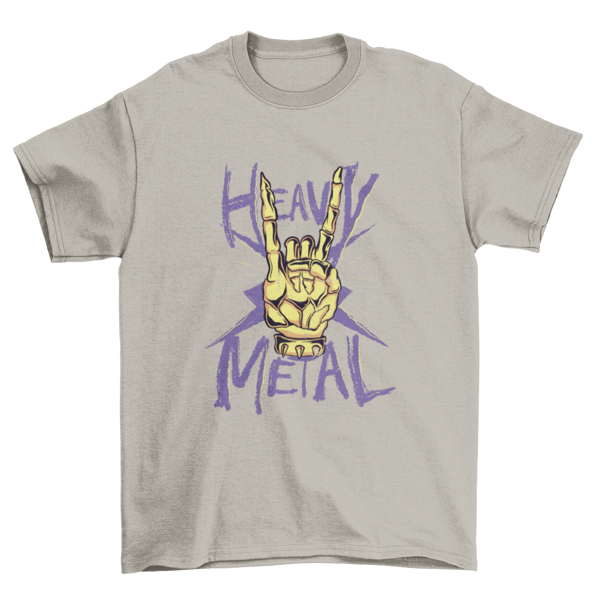 Heavy metal t-shirt featuring a skeleton hand design with the caption 'Heavy Metal', perfect for music enthusiasts.