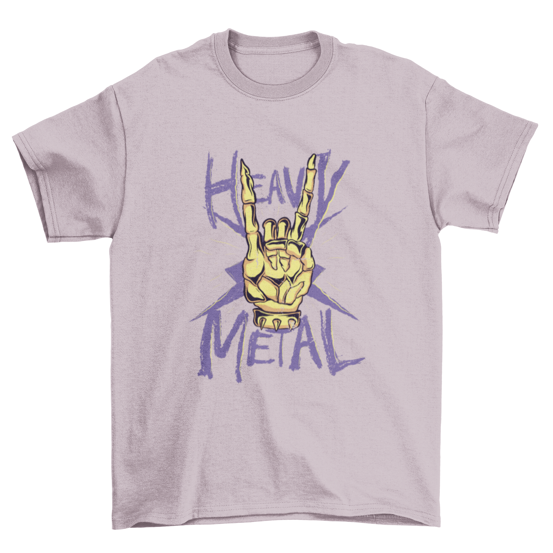 Heavy metal t-shirt featuring a skeleton hand design with the caption 'Heavy Metal', perfect for music enthusiasts.