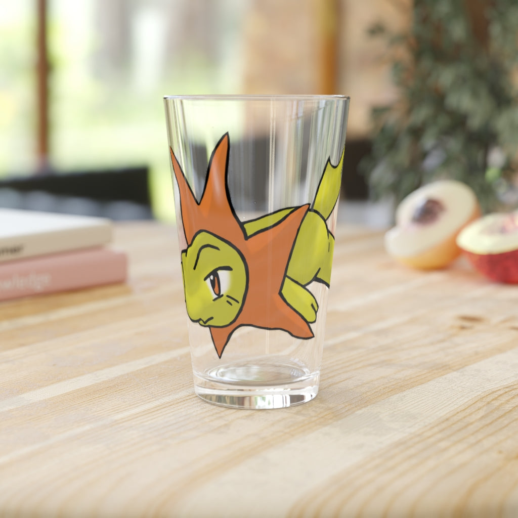 Hedghum Pint Glass, 16oz, clear glass with custom printed design, perfect for beverages.