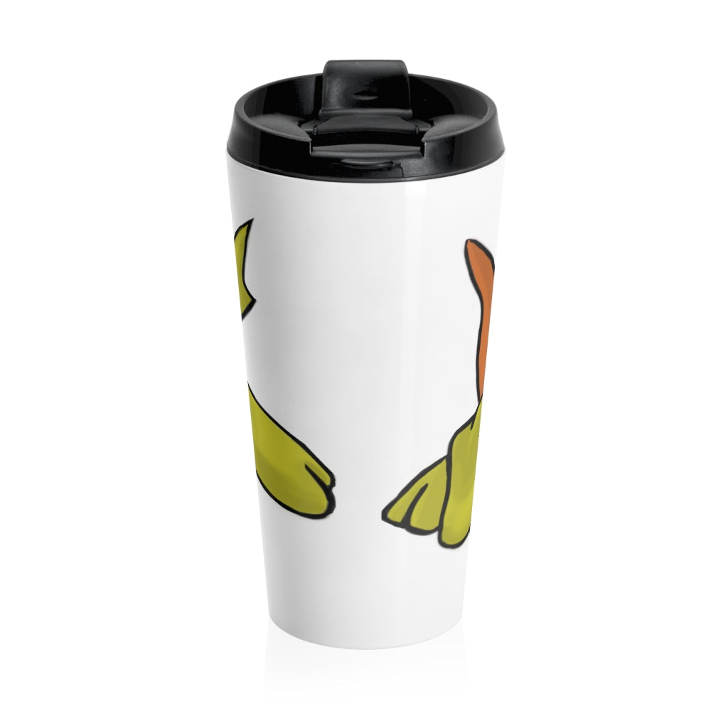 Hedghum Stainless Steel Travel Mug with black lid, showcasing its sleek design and vibrant sublimation print.