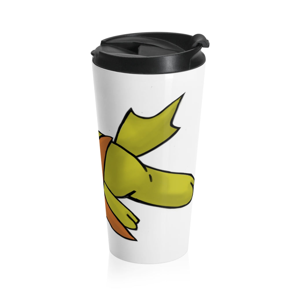 Hedghum Stainless Steel Travel Mug with black lid, showcasing its sleek design and vibrant sublimation print.