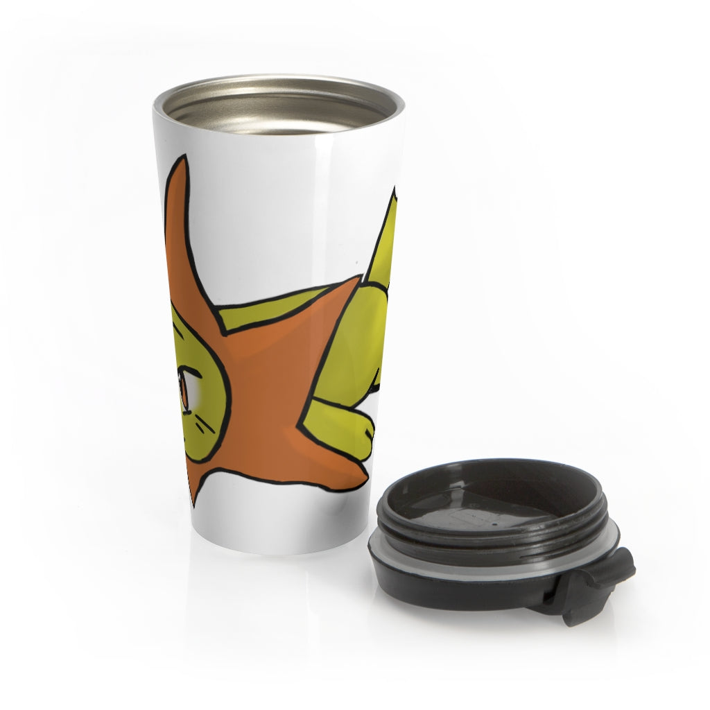 Hedghum Stainless Steel Travel Mug with black lid, showcasing its sleek design and vibrant sublimation print.