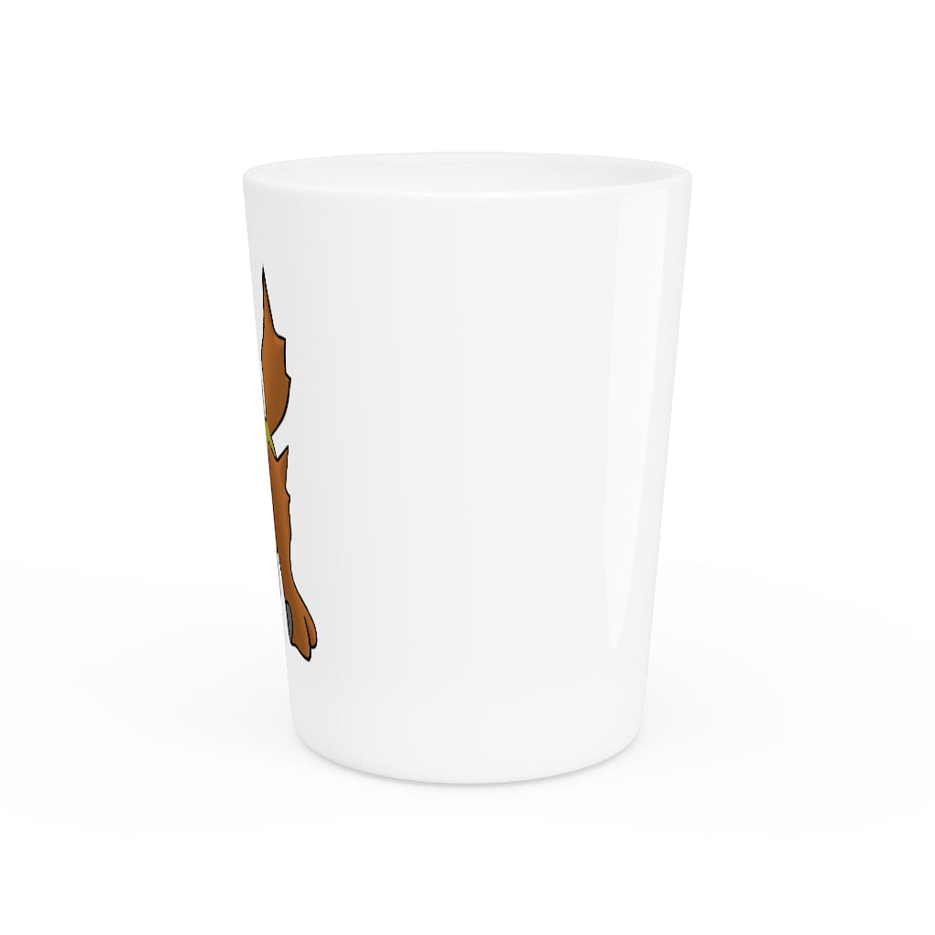 A personalized Hedgpoint Shot Glass made of white ceramic with a customizable design, available in white or black interior.