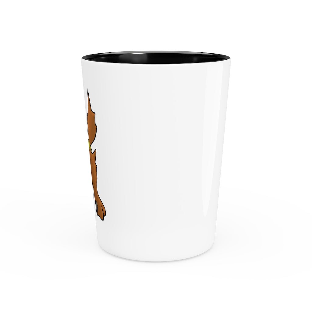 A personalized Hedgpoint Shot Glass made of white ceramic with a customizable design, available in white or black interior.