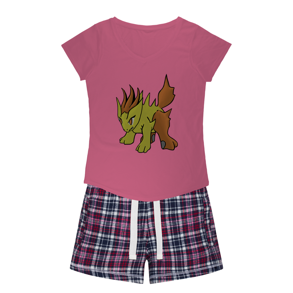 Hedgpoint Women's Sleepy Tee and Flannel Short set featuring a relaxed fit T-shirt and vibrant flannel shorts, perfect for cozy nights.