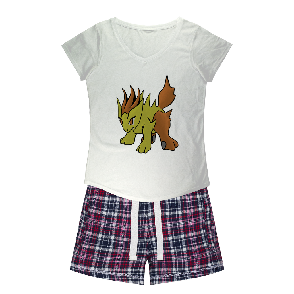 Hedgpoint Women's Sleepy Tee and Flannel Short set featuring a relaxed fit T-shirt and vibrant flannel shorts, perfect for cozy nights.