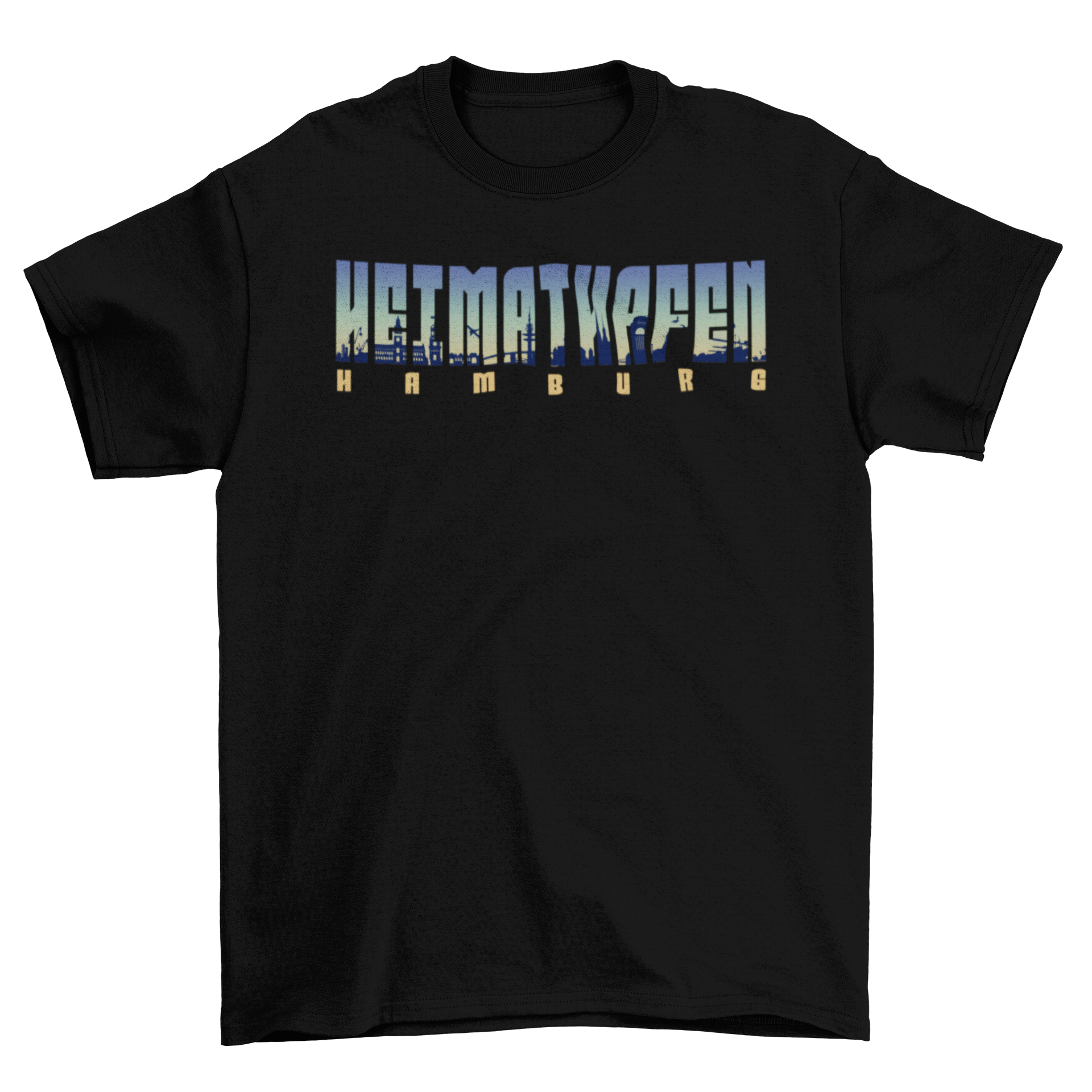 Heimathafen Hamburg city skyline t-shirt featuring a vibrant skyline design.