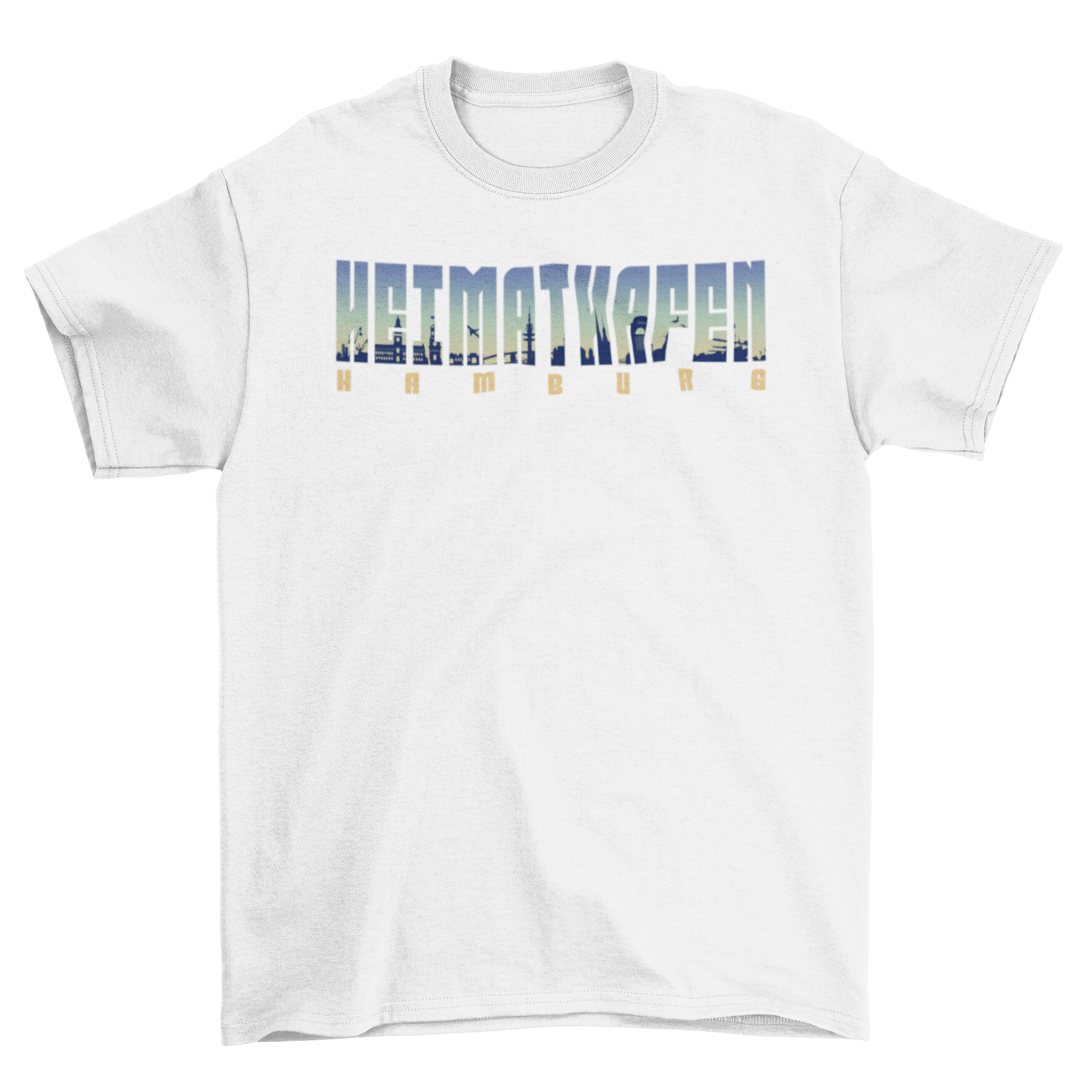 Heimathafen Hamburg city skyline t-shirt featuring a vibrant skyline design.