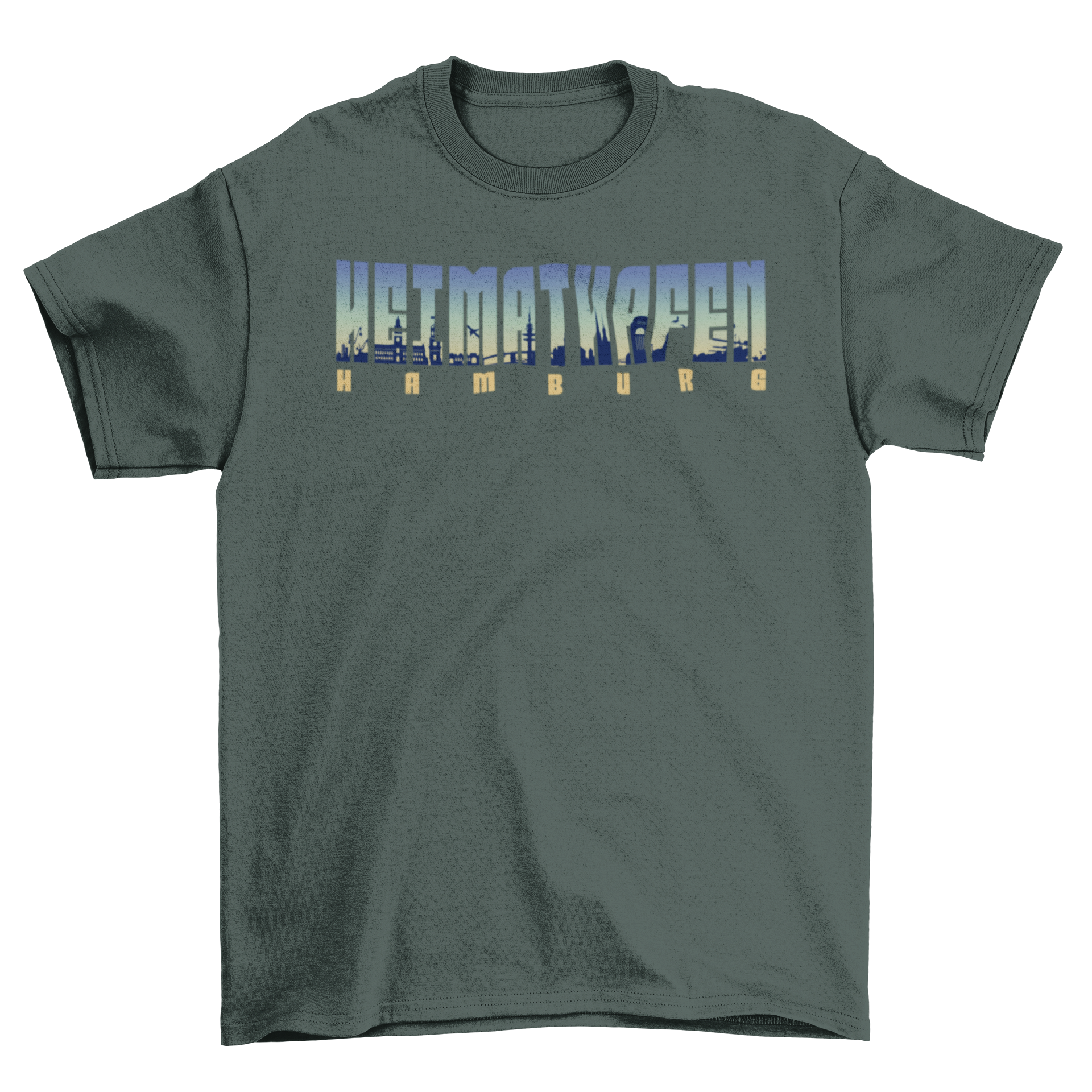 Heimathafen Hamburg city skyline t-shirt featuring a vibrant skyline design.