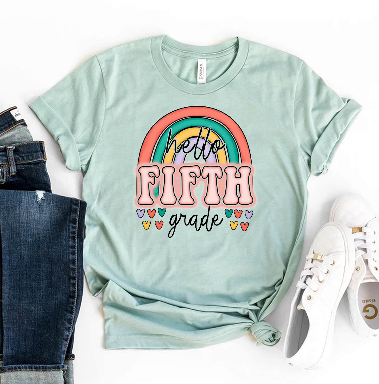 Hello Fifth Grade T-shirt made of premium ring spun cotton with a vibrant design celebrating fifth grade.