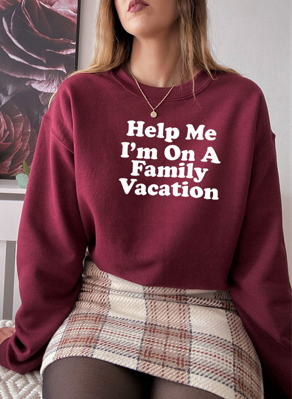 Help Me I'm On A Sweat Shirt featuring unique artistic designs, cozy fleece lining, and adjustable cuffs for a perfect fit.