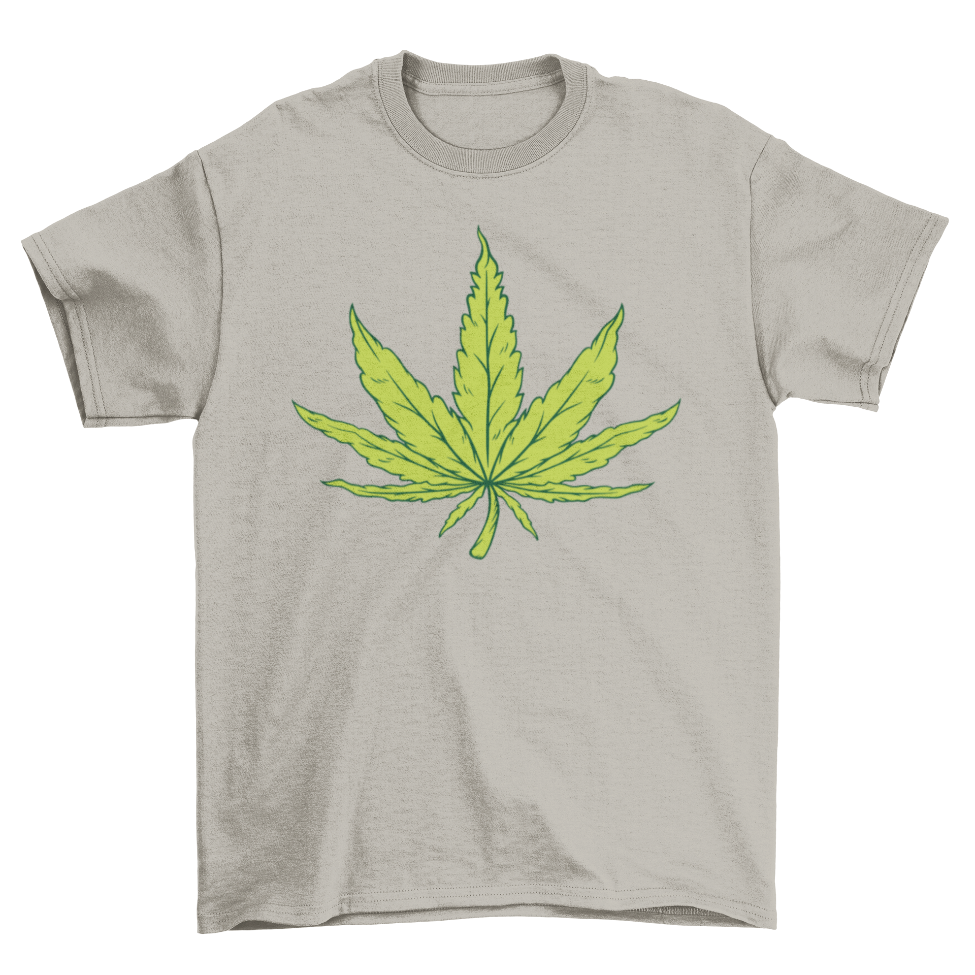 A stylish t-shirt featuring a detailed illustration of a hemp leaf, showcasing eco-friendly fashion.