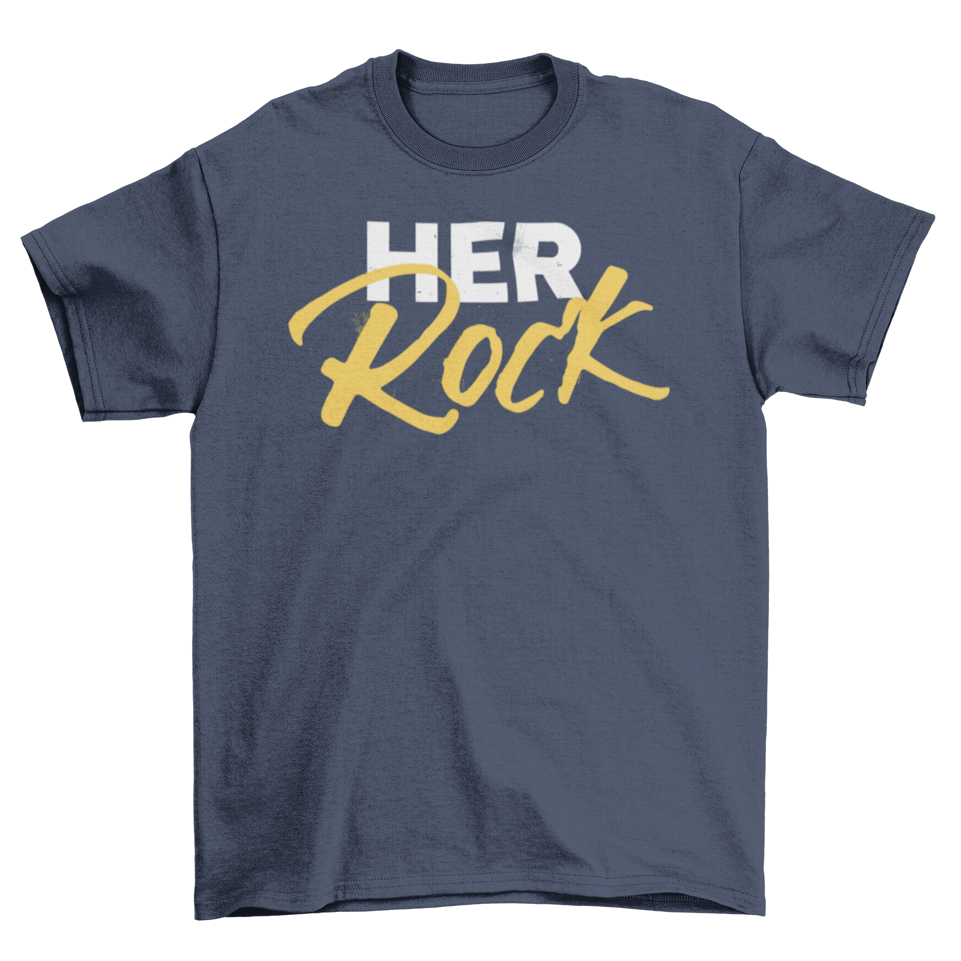 Her Rock Quote T-shirt featuring an empowering quote in stylish typography on a comfortable fabric.