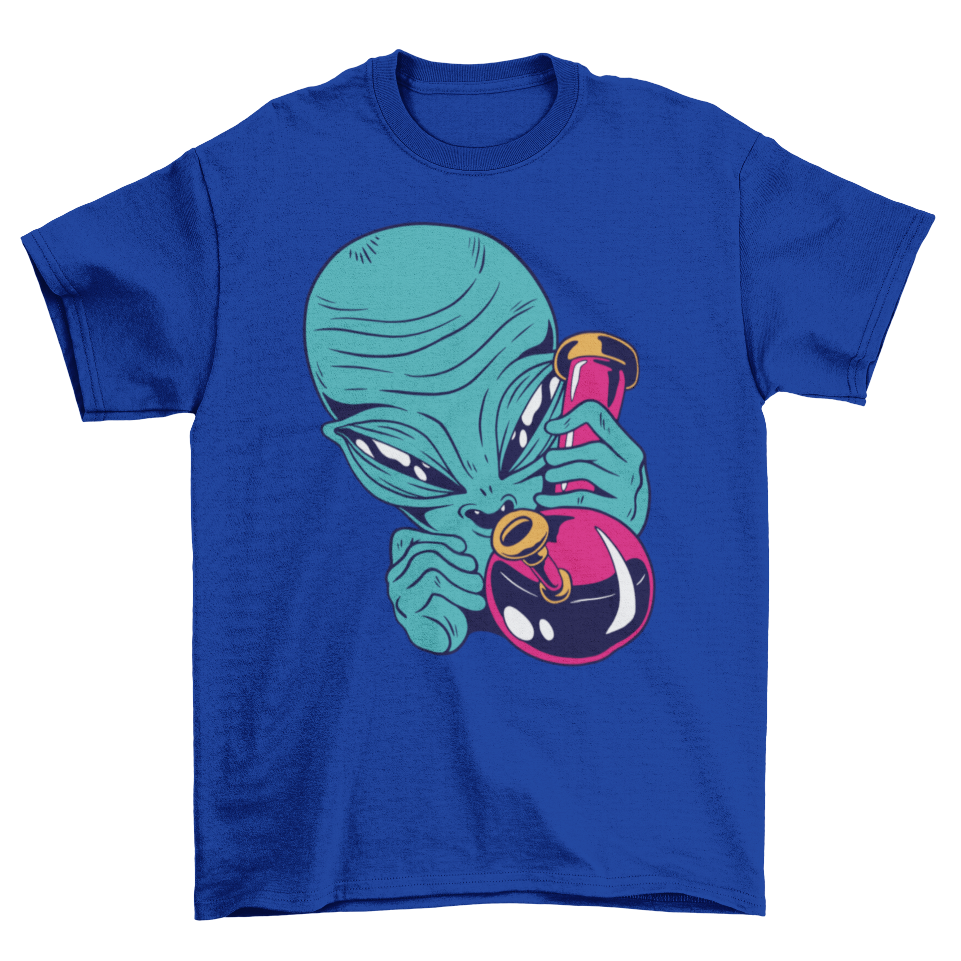 High Alien T-Shirt featuring a colorful alien illustration with a bong, perfect for casual wear.